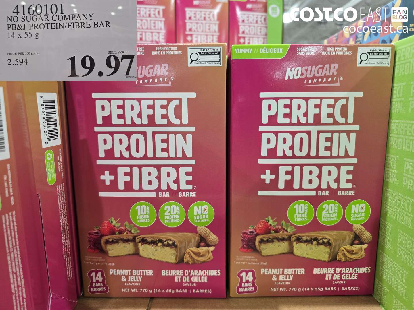 4160101 NO SUGAR COMPANY PB&J PROTEIN/FIBRE BAR 14 X 55 G $19.97