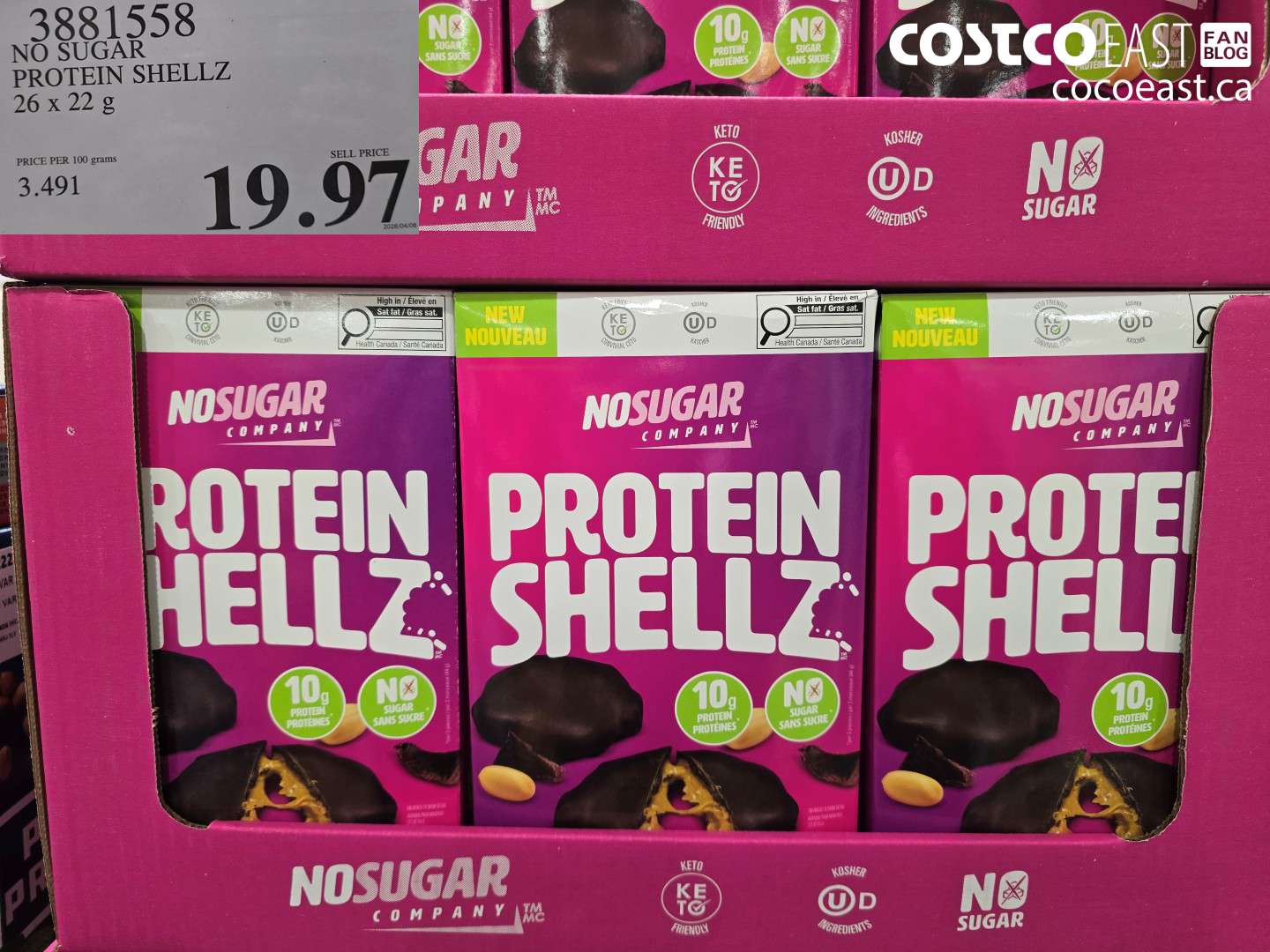 3881558 NO SUGAR PROTEIN SHELLZ 26 X 22 G $19.97
