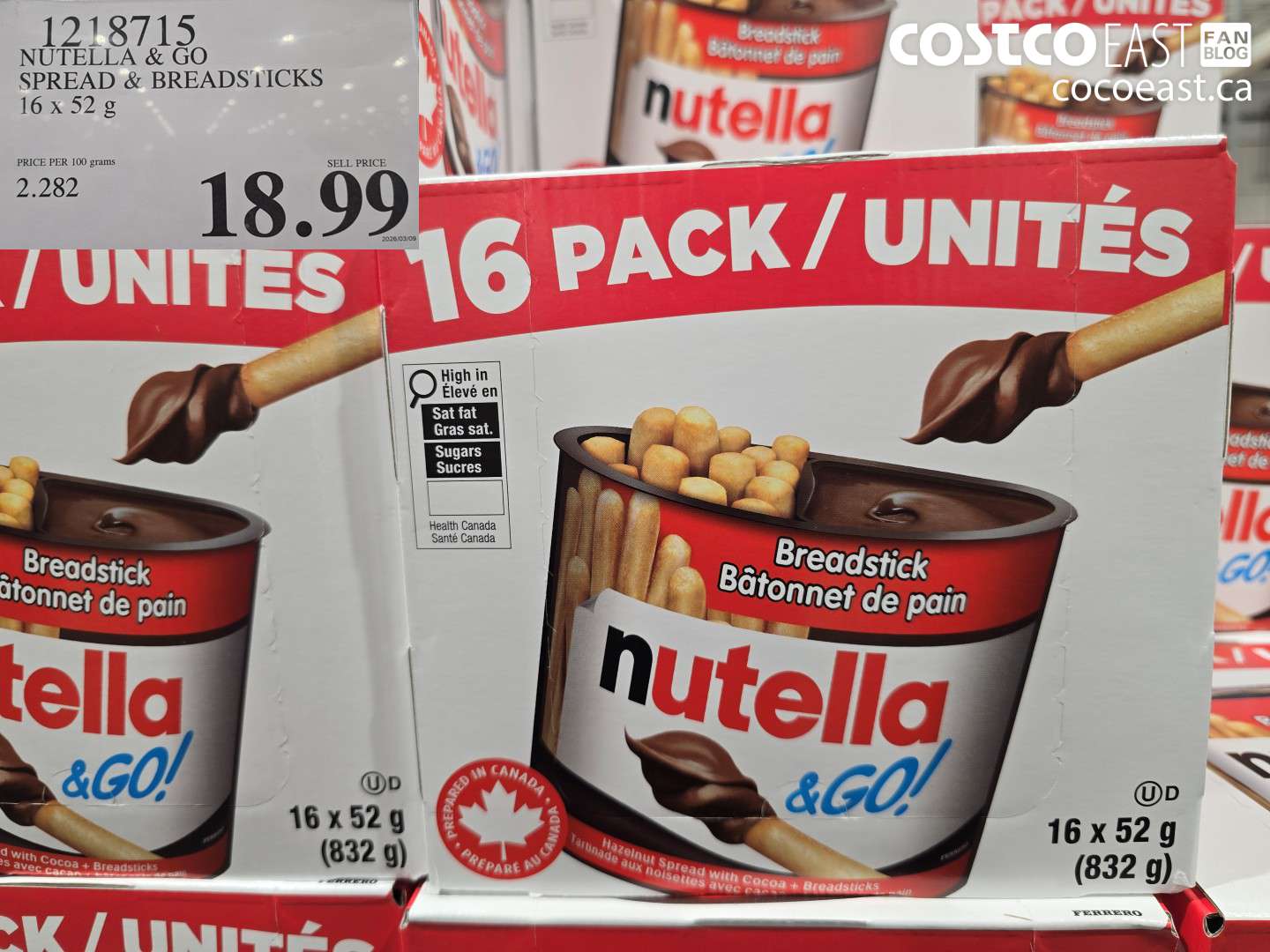 1218715 NUTELLA & GO SPREAD & BREADSTICKS 16 X 52 G $18.99