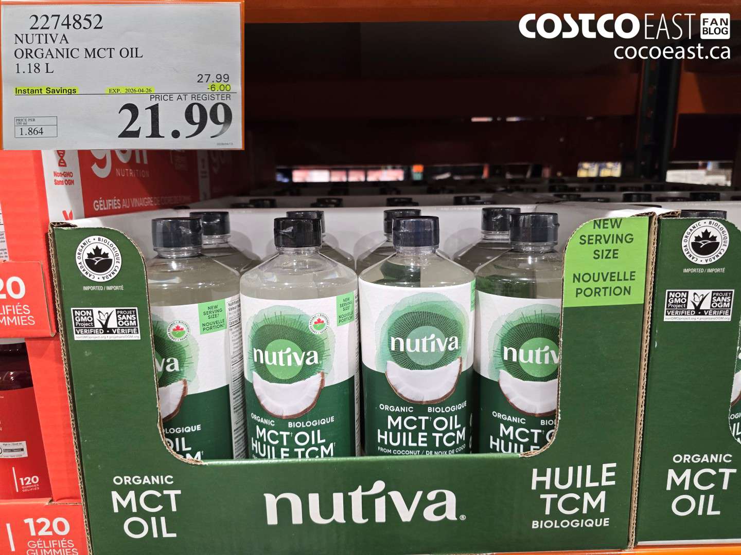2274852 NUTIVA ORGANIC MCT OIL 1.18 L ($6.00 INSTANT SAVINGS EXPIRES ON 2026-04-26) $21.99