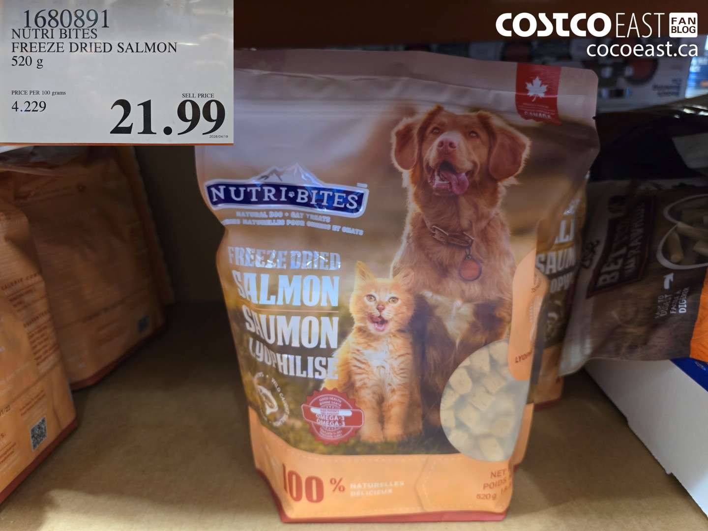 1680891 NUTRI BITES FREEZE DRIED SALMON 520 g $21.99