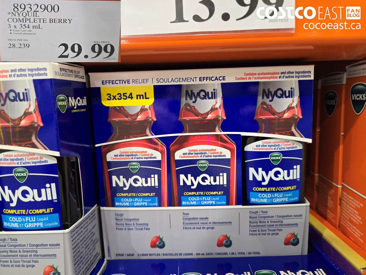 8932900 NYQUIL COMPLETE BERRY 3 X 354 ML $29.99