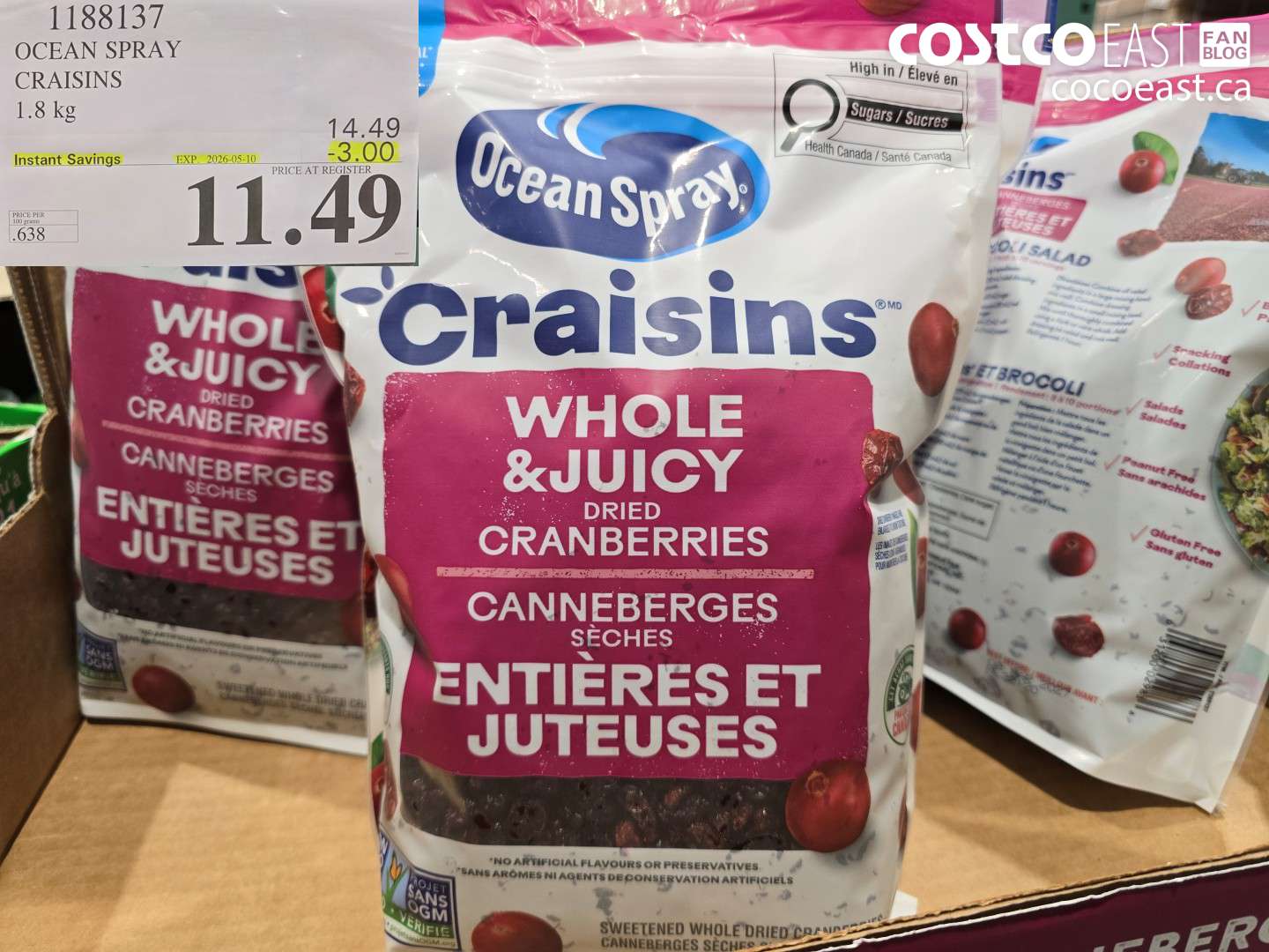 1188137 OCEAN SPRAY CRAISINS 1.8 KG ($3.00 INSTANT SAVINGS EXPIRES ON 2026-05-10) $11.49