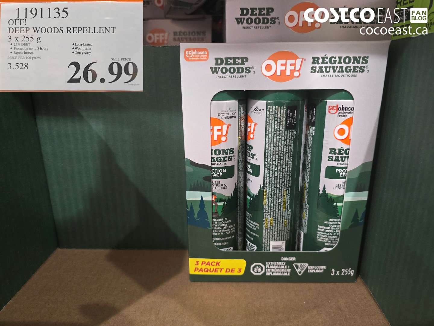 1191135 OFF! DEEP WOODS REPELLENT 3 X 255 G $26.99