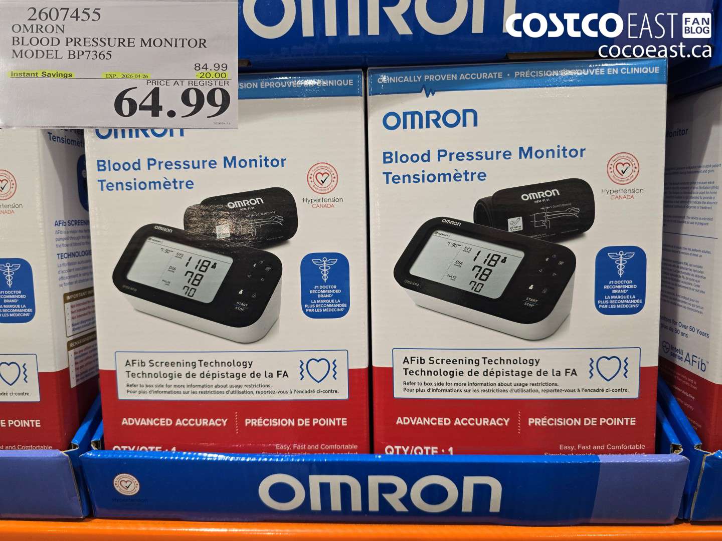 2607455 OMRON BLOOD PRESSURE MONITOR MODEL BP7365 ($20.00 INSTANT SAVINGS EXPIRES ON 2026-04-26) $64.99