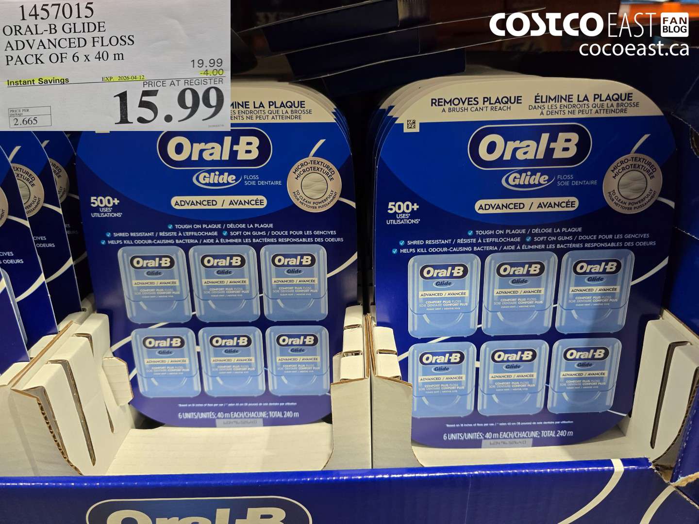 1457015 ORAL-B GLIDE ADVANCED FLOSS PACK OF 6 X 40 M ($4.00 INSTANT SAVINGS EXPIRES ON 2026-04-12) $15.99