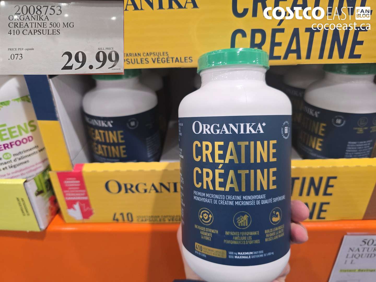 2008753 ORGANIKA CREATINE 500 MG 410 CAPSULES $29.99