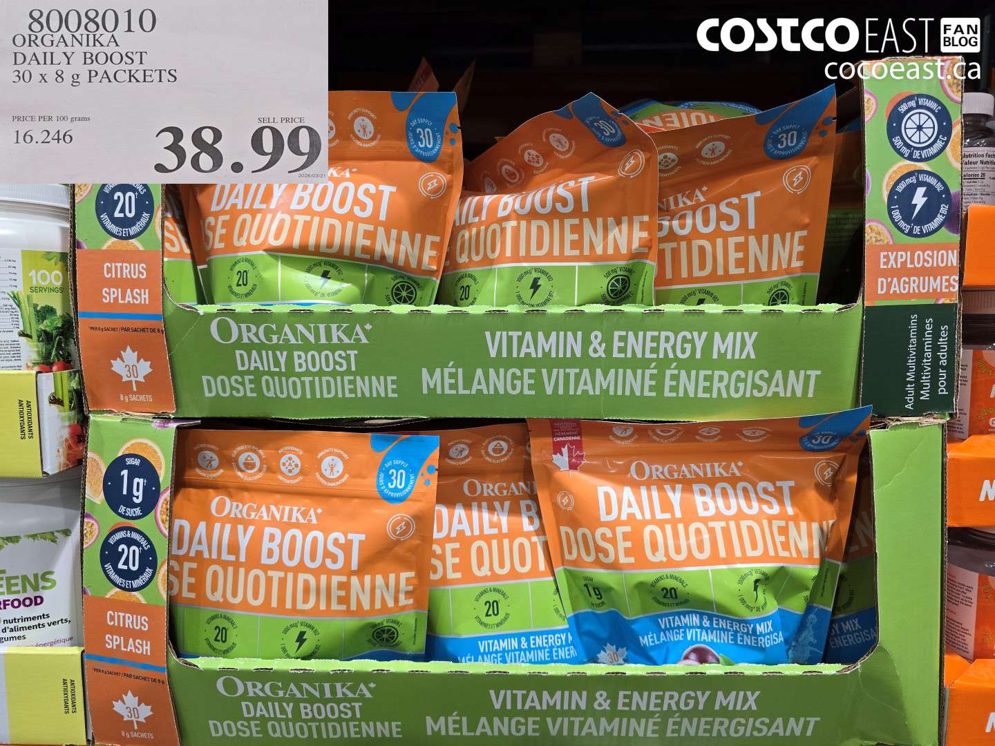 8008010 ORGANIKA DAILY BOOST 30 X 8 G PACKETS $38.99