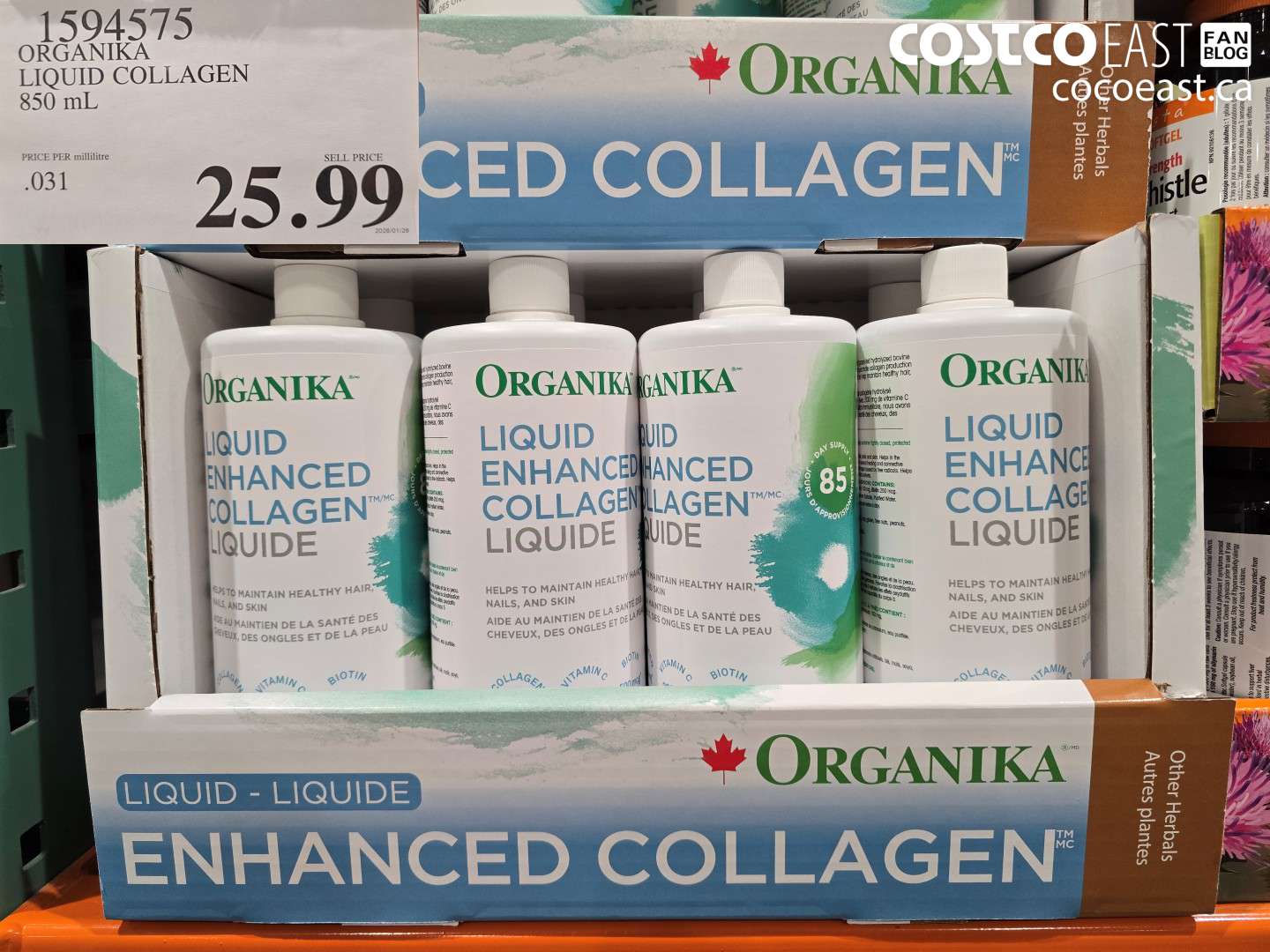 1594575 ORGANIKA LIQUID COLLAGEN 850 ML $25.99