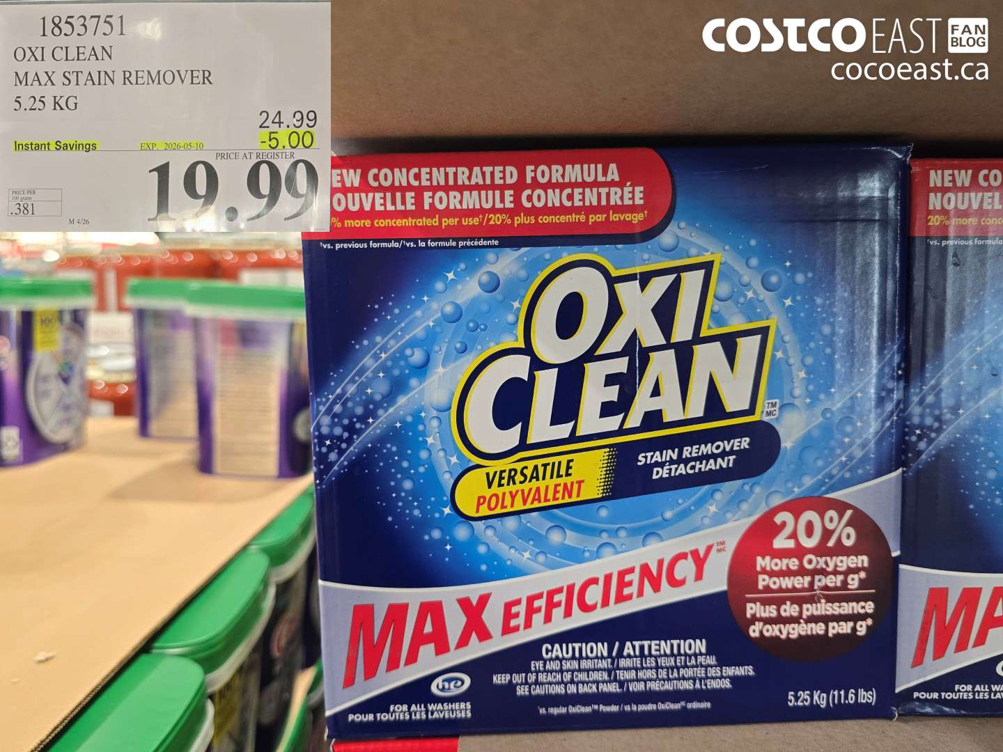 1853751 OXI CLEAN MAX STAIN REMOVER 5.25 KG ($5.00 INSTANT SAVINGS EXPIRES ON 2026-05-10) $19.99