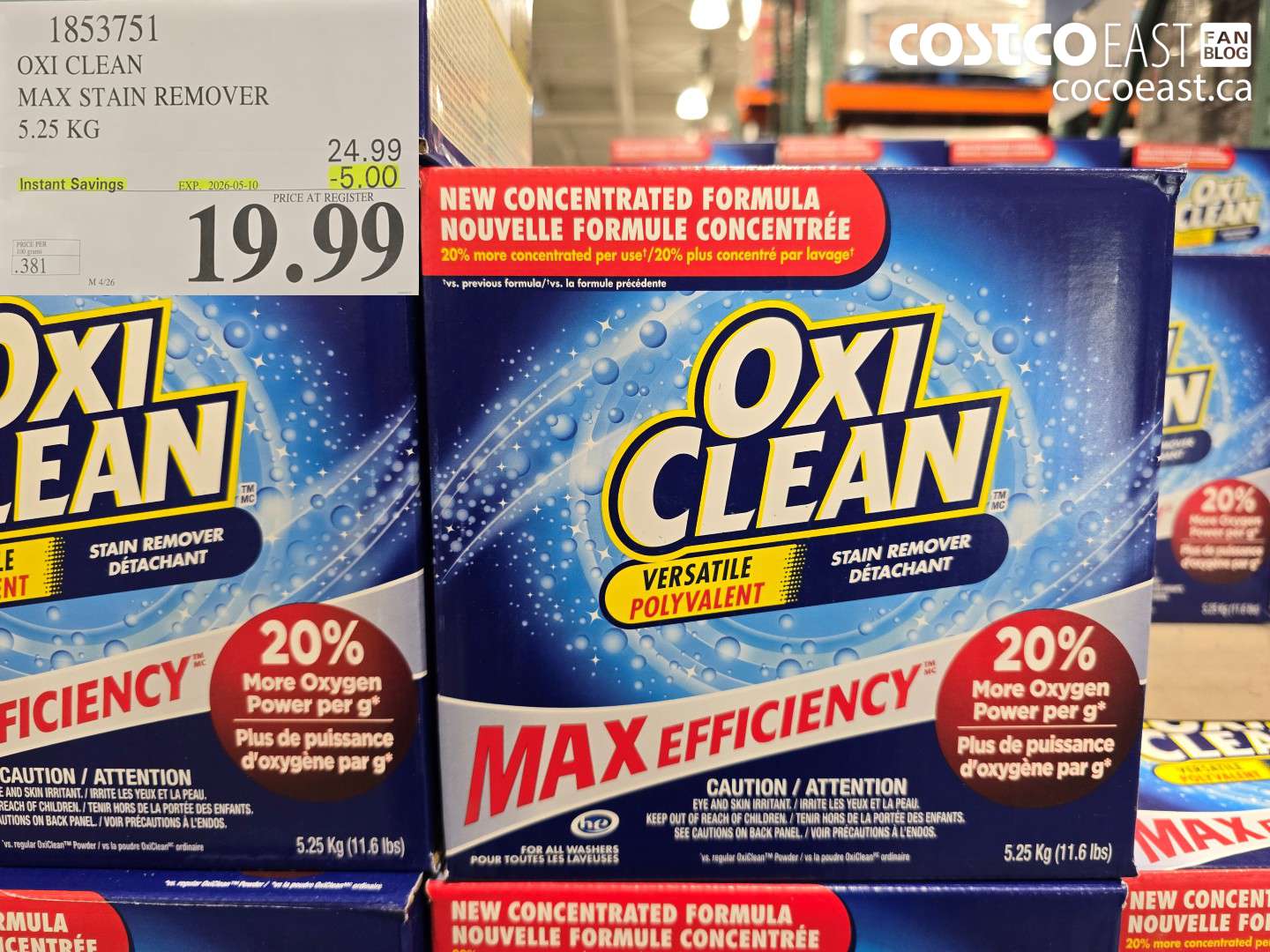 1853751 OXI CLEAN MAX STAIN REMOVER 5.25 KG ($5.00 INSTANT SAVINGS EXPIRES ON 2026-05-10) $19.99
