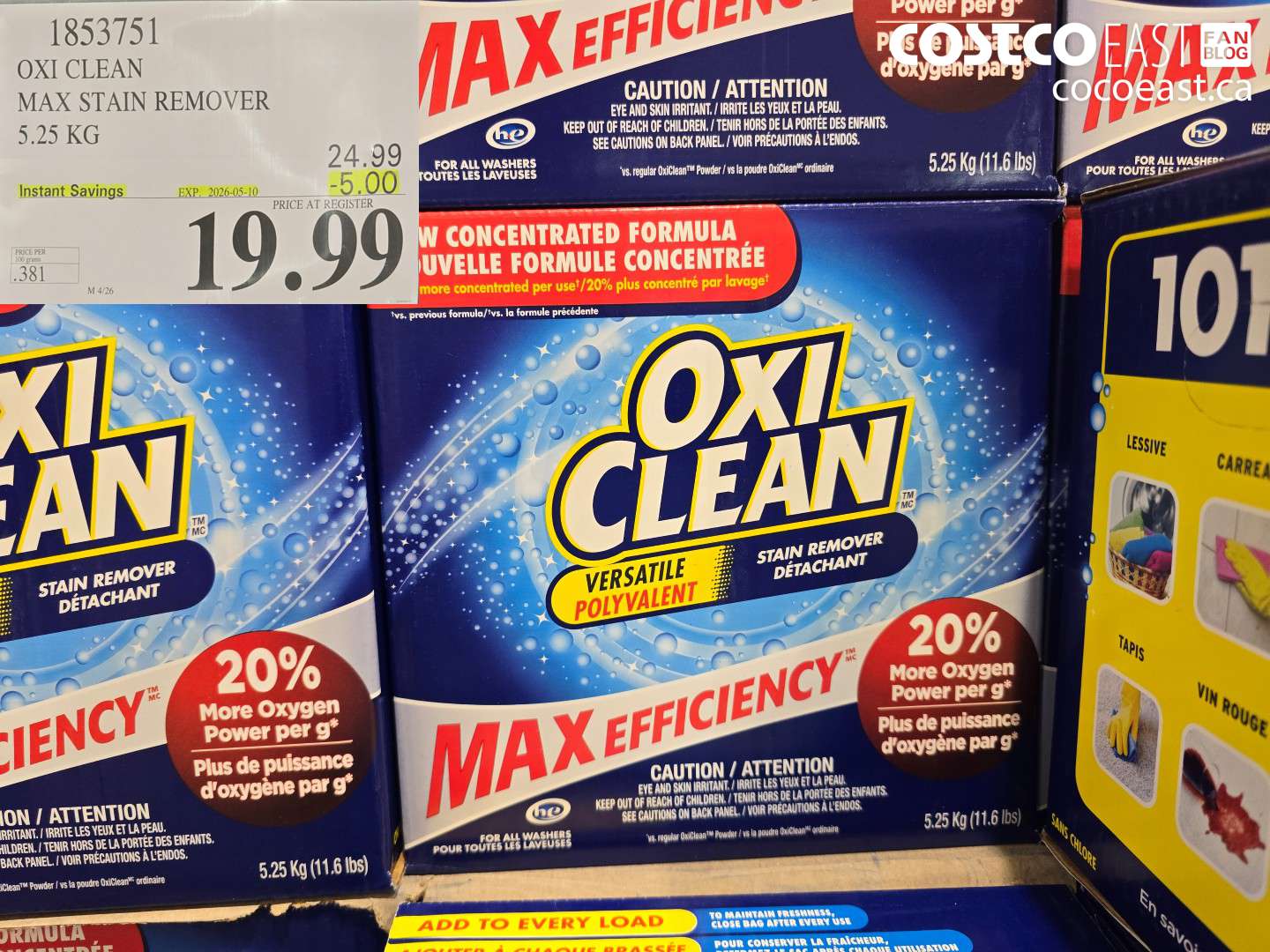 1853751 OXI CLEAN MAX STAIN REMOVER 5.25 KG ($5.00 INSTANT SAVINGS EXPIRES ON 2026-05-10) $19.99