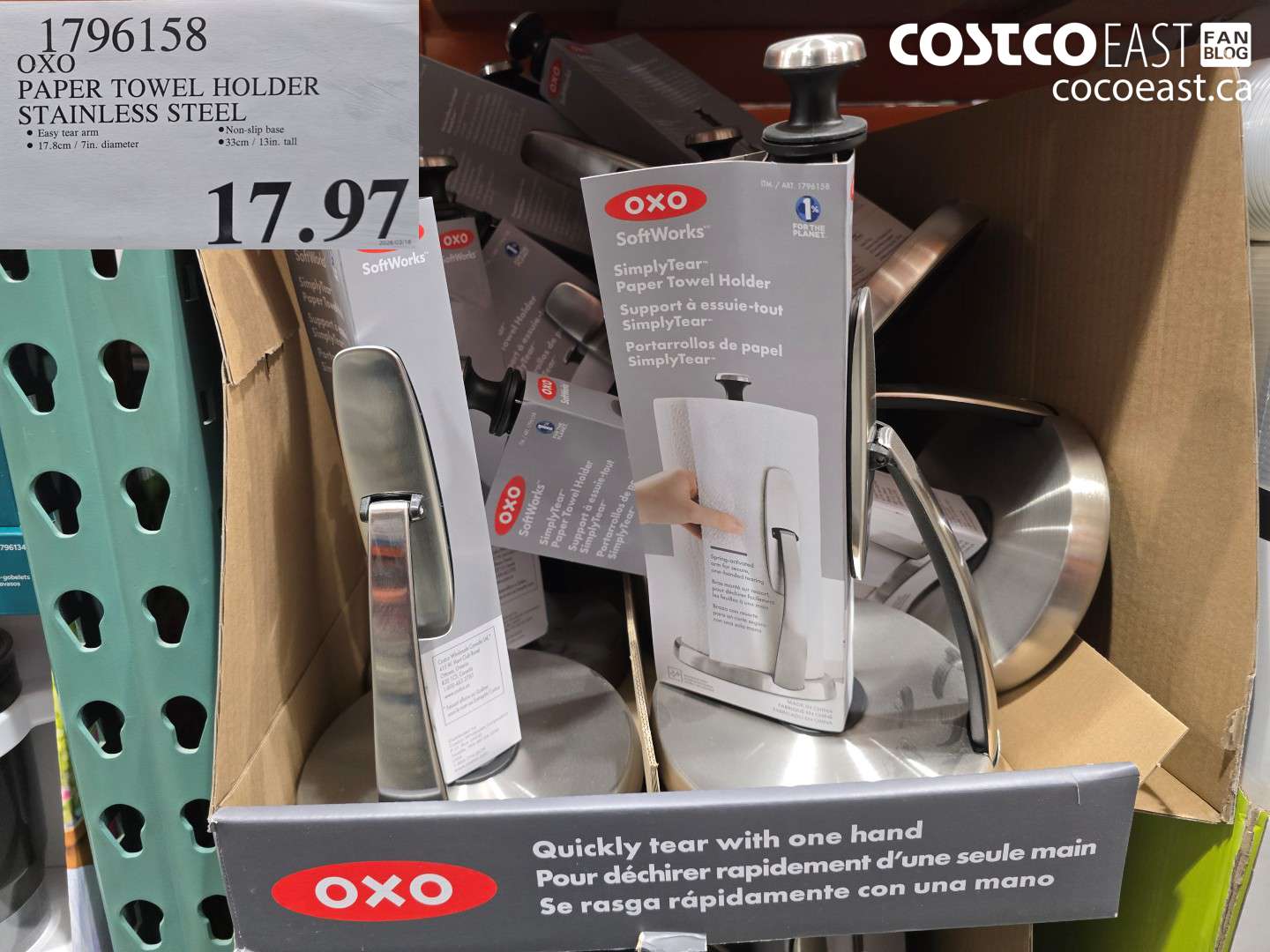 1796158 OXO PAPER TOWEL HOLDER STAINLESS STEEL $17.97