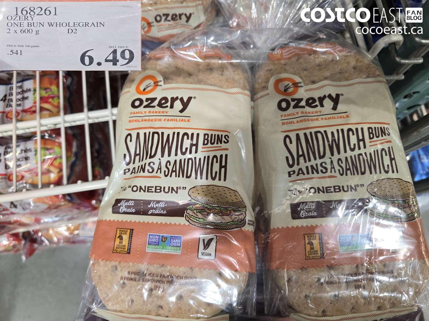 168261 OZERY ONE BUN WHOLEGRAIN 2 X 600 G $6.49