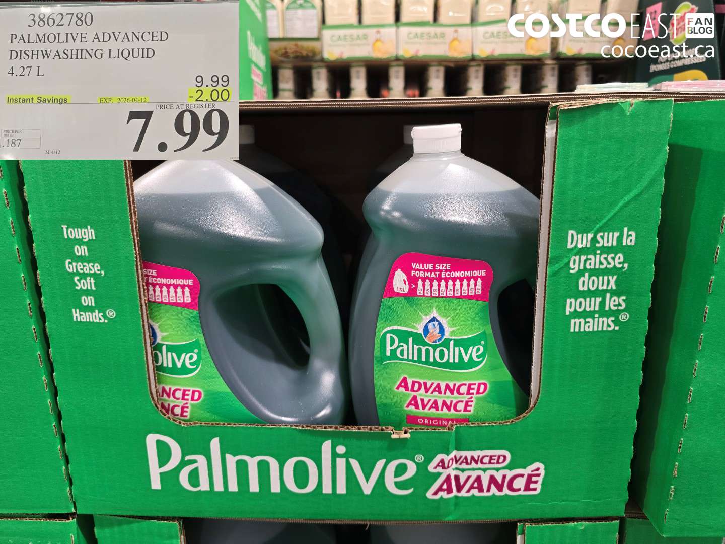 3862780 PALMOLIVE ADVANCED DISHWASHING LIQUID 4.27 L ($2.00 INSTANT SAVINGS EXPIRES ON 2026-04-12) $7.99