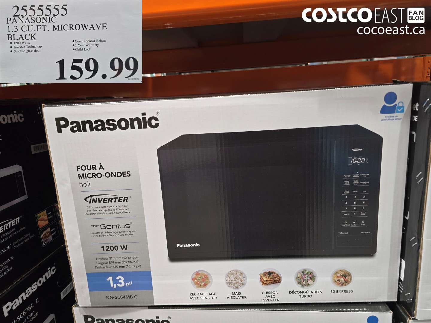 2555555 PANASONIC 1.3 CU.FT. MICROWAVE BLACK $159.99
