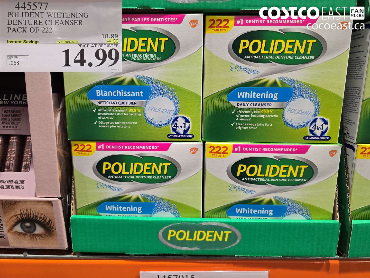 4455577 POLIDENT WHITENING DENTURE CLEANSER PACK OF 222 ($4.00 INSTANT SAVINGS EXPIRES ON 2026-04-12) $14.99