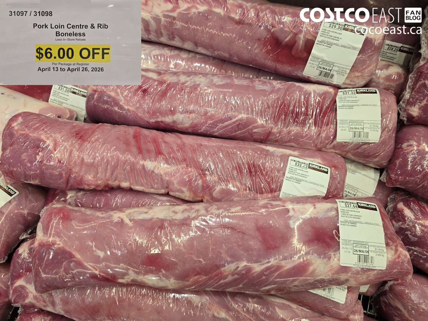 31097 PORK LOIN CENTRE & RIB BONELESS ($6.00 INSTANT SAVINGS)