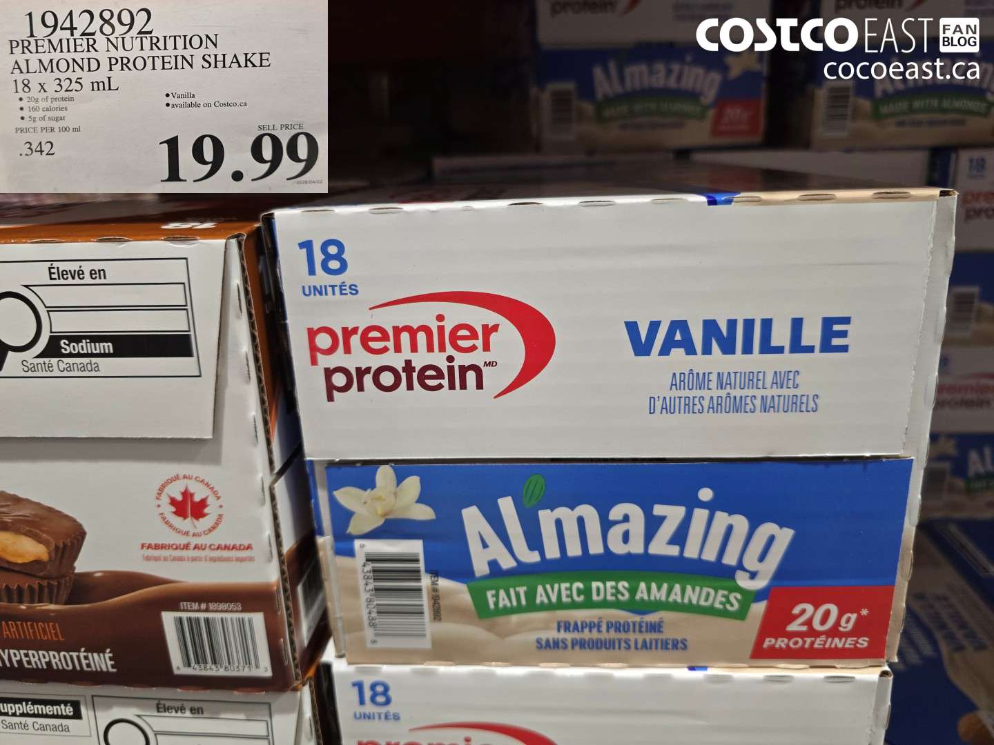 1942892 PREMIER NUTRITION ALMOND PROTEIN SHAKE 18 X 325 ML $19.99