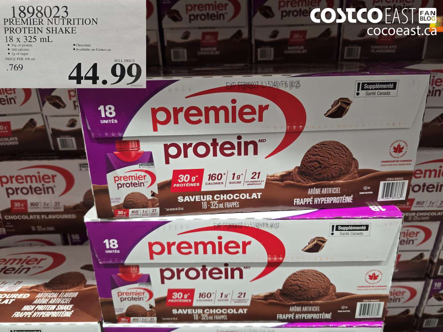 1898023 PREMIER NUTRITION PROTEIN SHAKE 18 X 325 ML $44.99