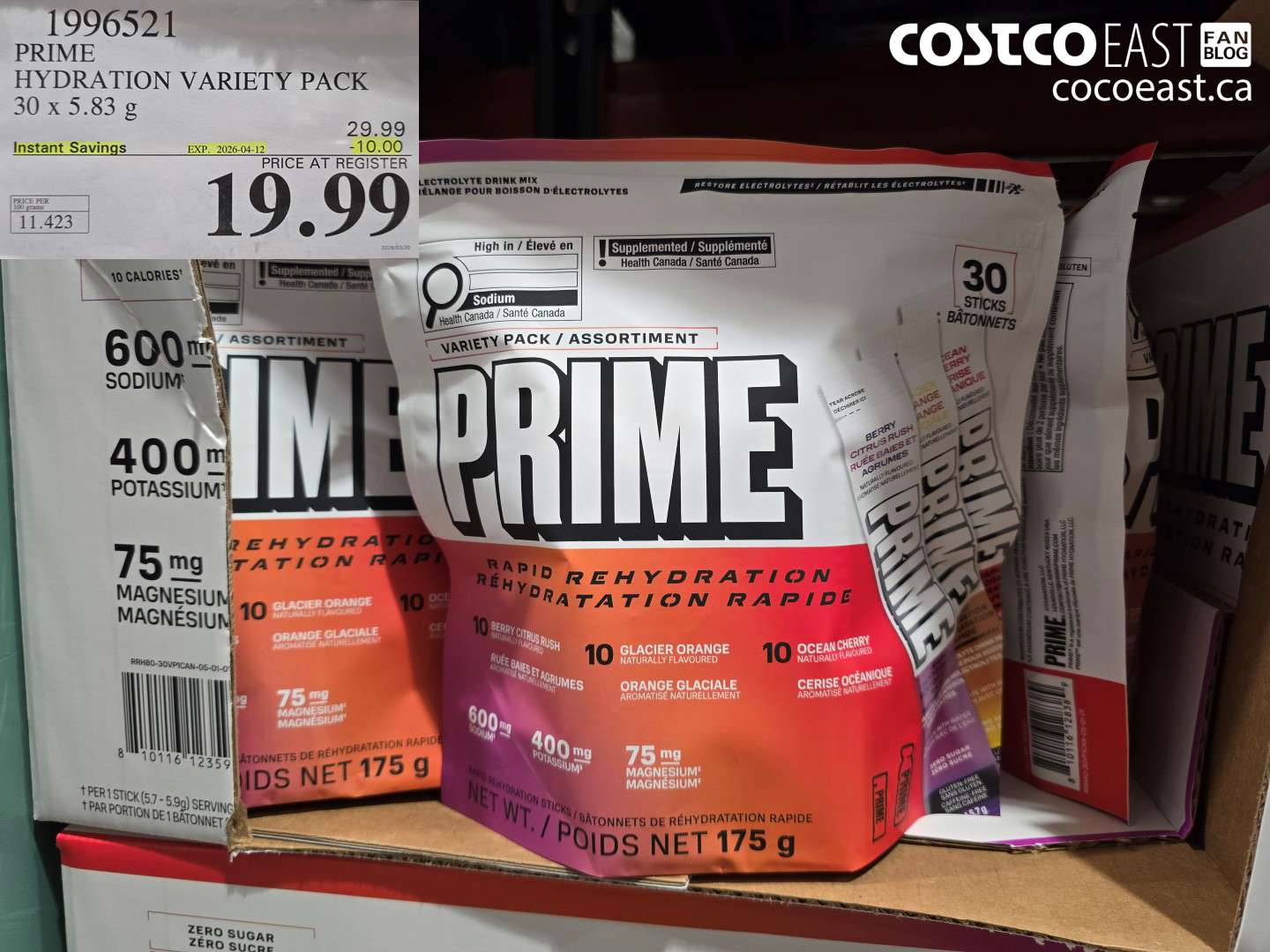1996521 PRIME HYDRATION VARIETY PACK 30 X 5.83 G ($10.00 INSTANT SAVINGS EXPIRES ON 2026-04-12) $19.99