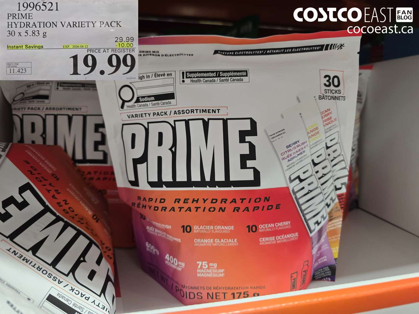 1996521 PRIME HYDRATION VARIETY PACK 30 X 5.83 G ($10.00 INSTANT SAVINGS EXPIRES ON 2026-04-12) $19.99