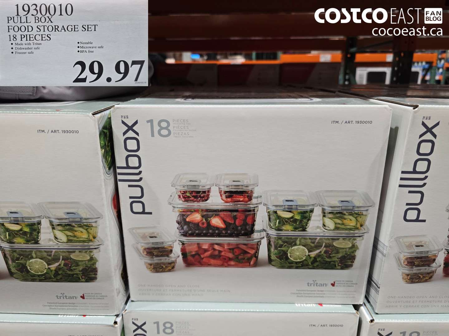 1930010 PULL BOX FOOD STORAGE SET 18 PIECES $29.97