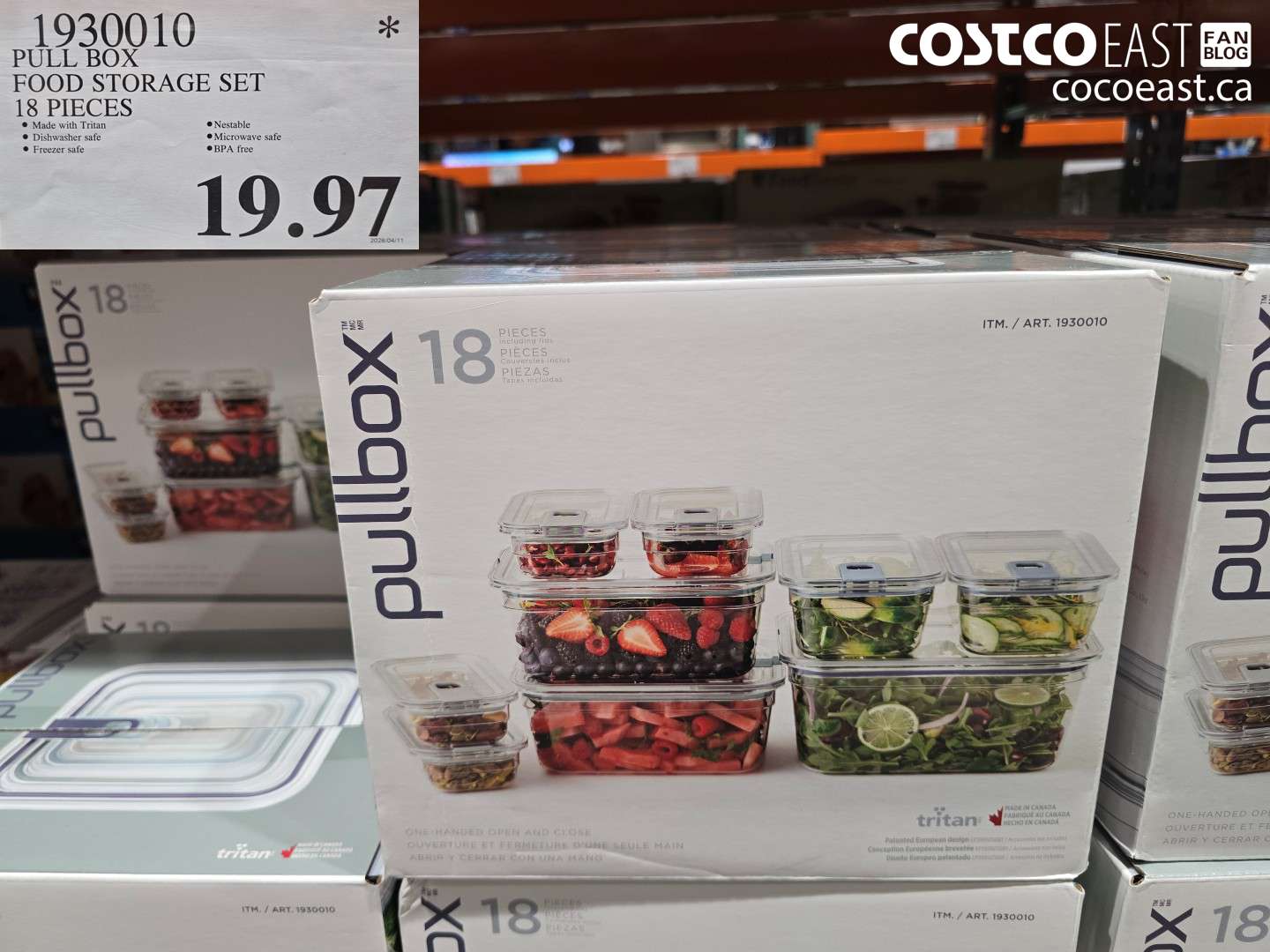 1930010 PULL BOX FOOD STORAGE SET 18 PIECES $19.97