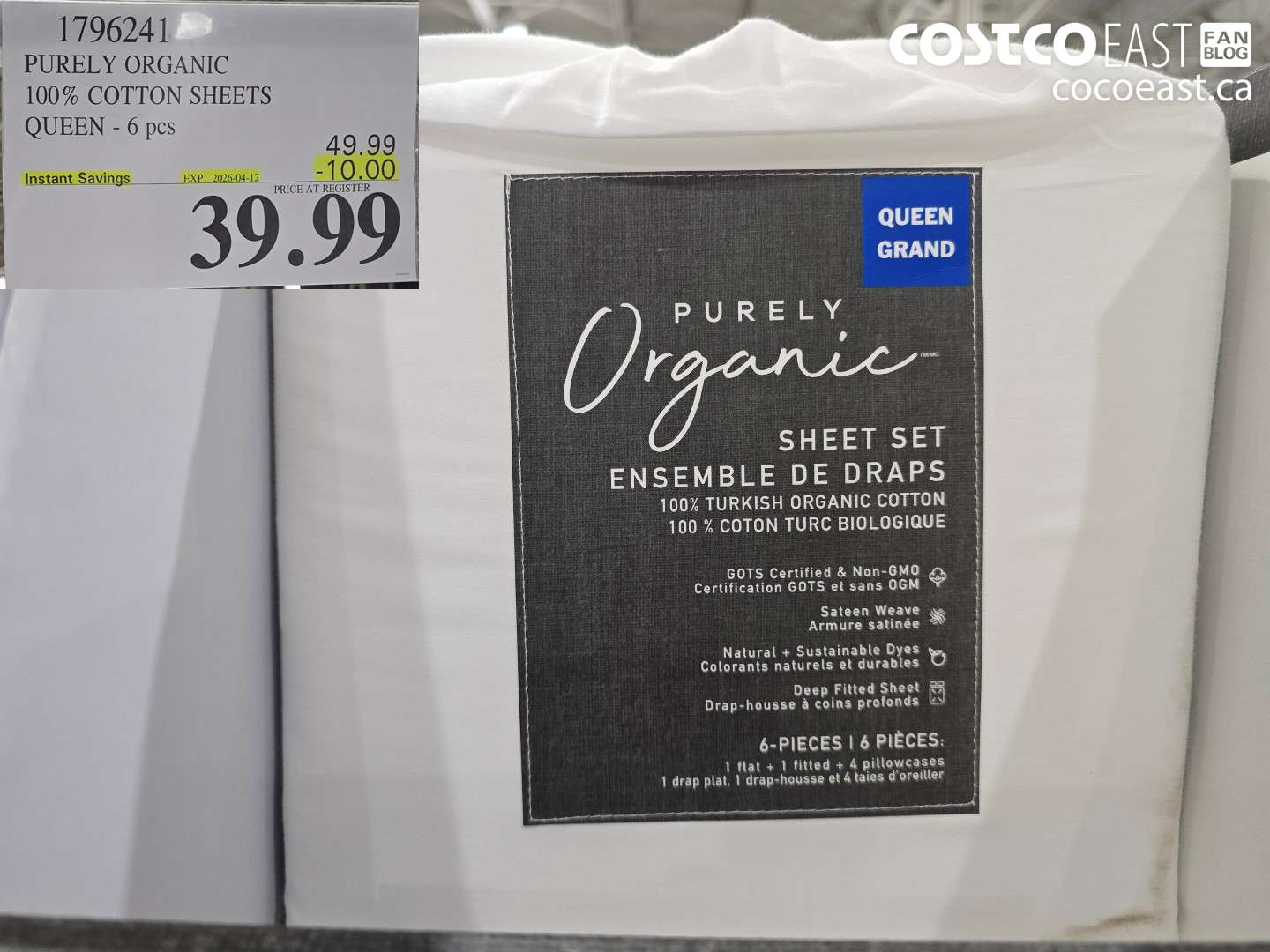 1796241 PURELY ORGANIC 100% COTTON SHEETS QUEEN - 6 PCS ($10.00 INSTANT SAVINGS EXPIRES ON 2026-04-12) $39.99