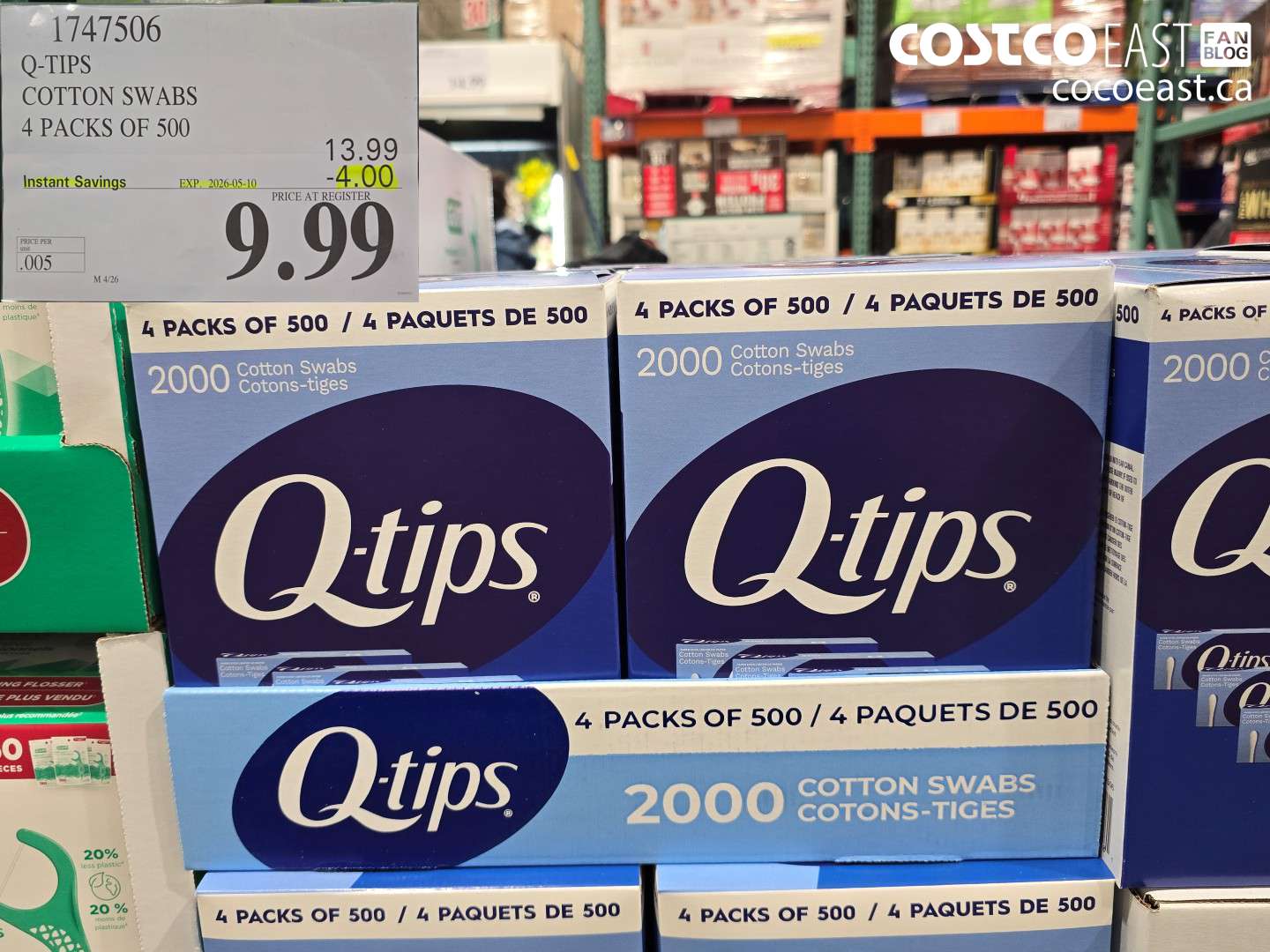 1747506 Q-TIPS COTTON SWABS 4 PACKS OF 500 ($4.00 INSTANT SAVINGS EXPIRES ON 2026-05-10) $9.99