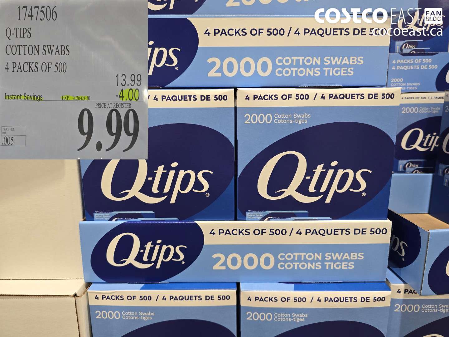 1747506 Q-TIPS COTTON SWABS 4 PACKS OF 500 ($4.00 INSTANT SAVINGS EXPIRES ON 2026-05-10) $9.99