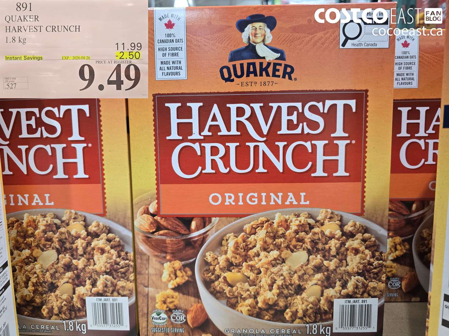 891 QUAKER HARVEST CRUNCH 1.8 KG ($2.50 INSTANT SAVINGS EXPIRES ON 2026-04-26) $9.49