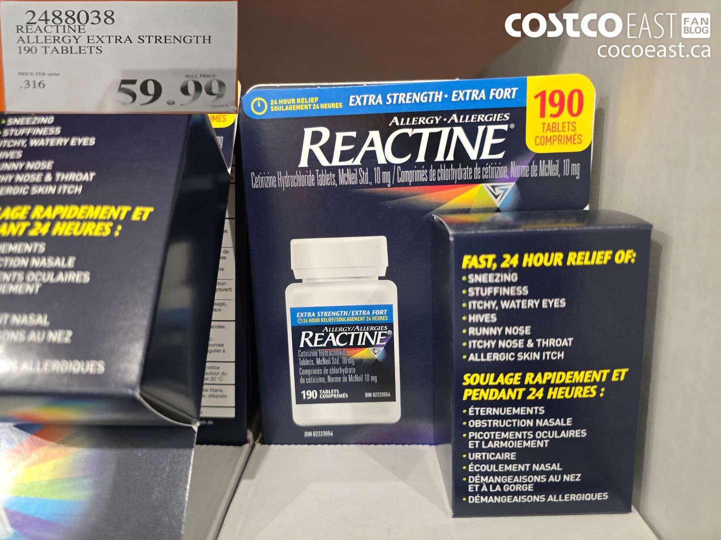 2488038 REACTINE ALLERGY EXTRA STRENGTH 190 TABLETS $59.99