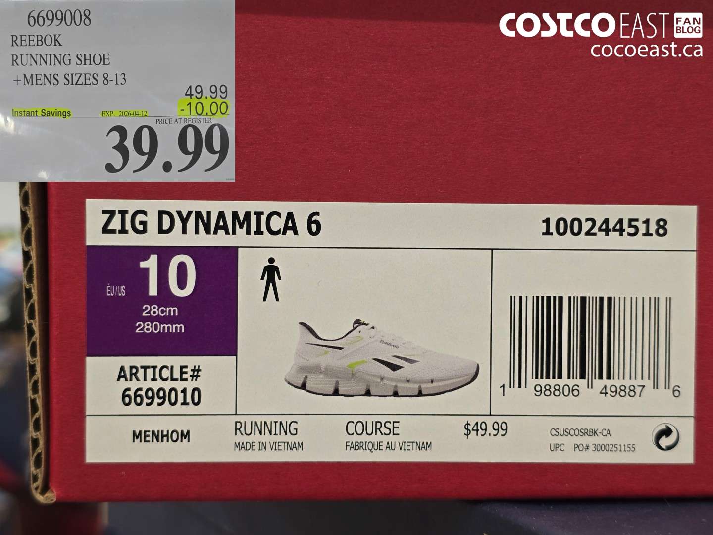 6699008 REEBOK RUNNING SHOE + MENS SIZES 8-13 ($10.00 INSTANT SAVINGS EXPIRES ON 2026-04-12) $39.99