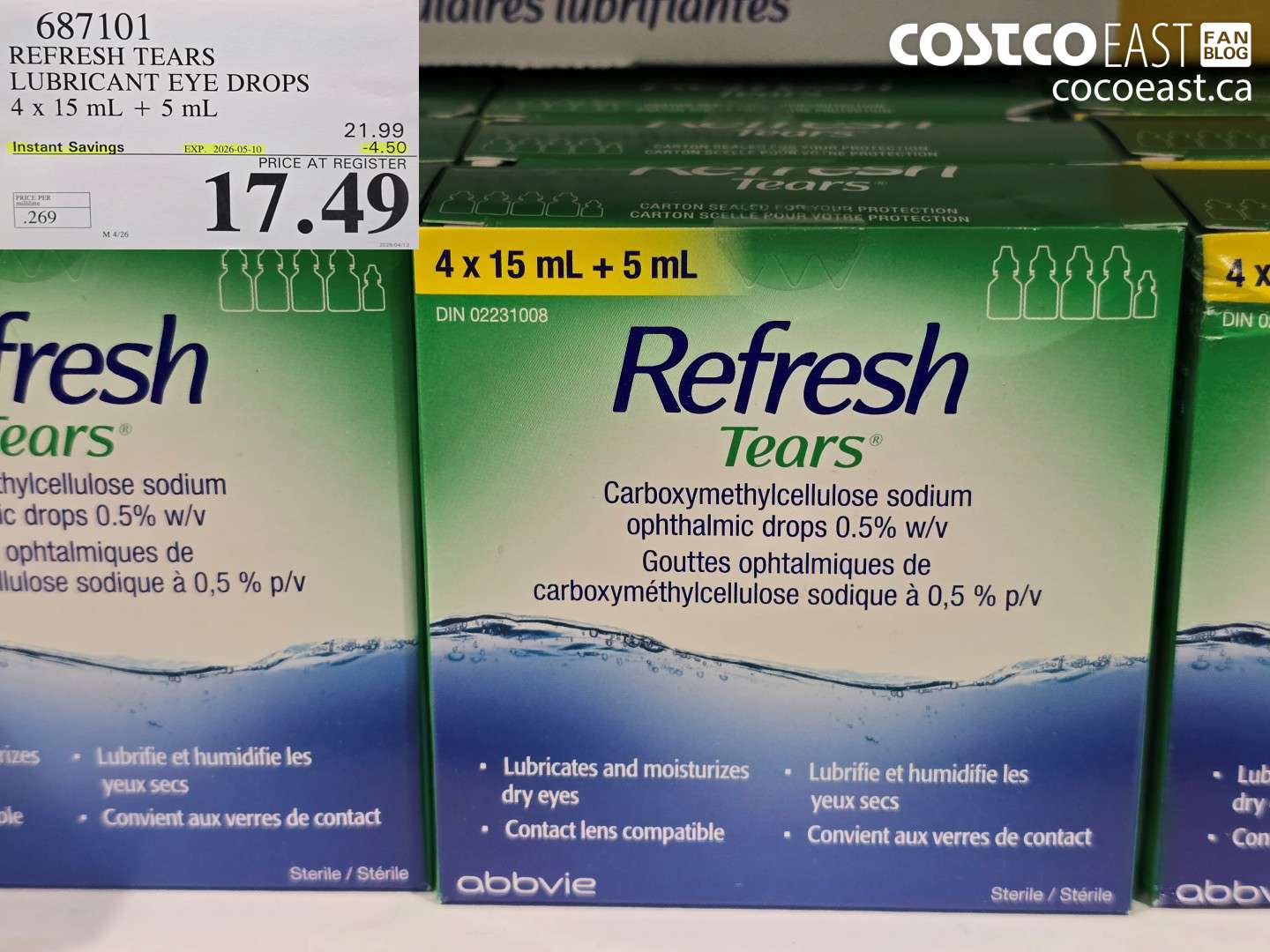 687101 REFRESH TEARS LUBRICANT EYE DROPS 4 X 15 ML + 5 ML ($4.50 INSTANT SAVINGS EXPIRES ON 2026-05-10) $17.49