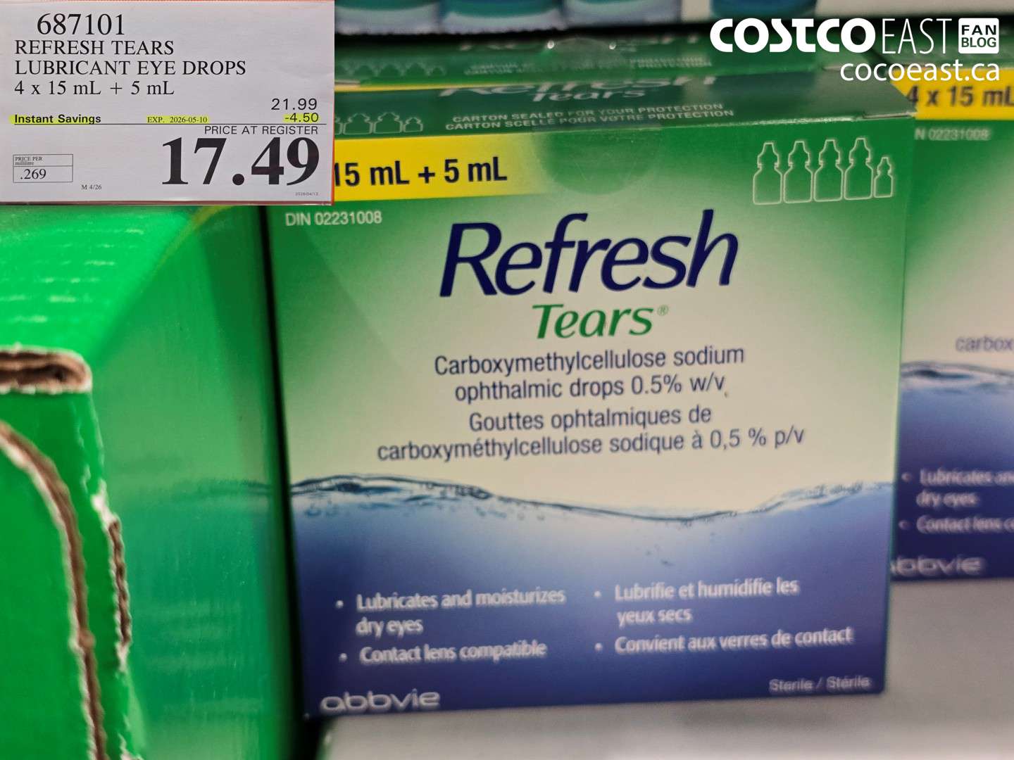 687101 REFRESH TEARS LUBRICANT EYE DROPS 4 X 15 ML + 5 ML ($4.50 INSTANT SAVINGS EXPIRES ON 2026-05-10) $17.49