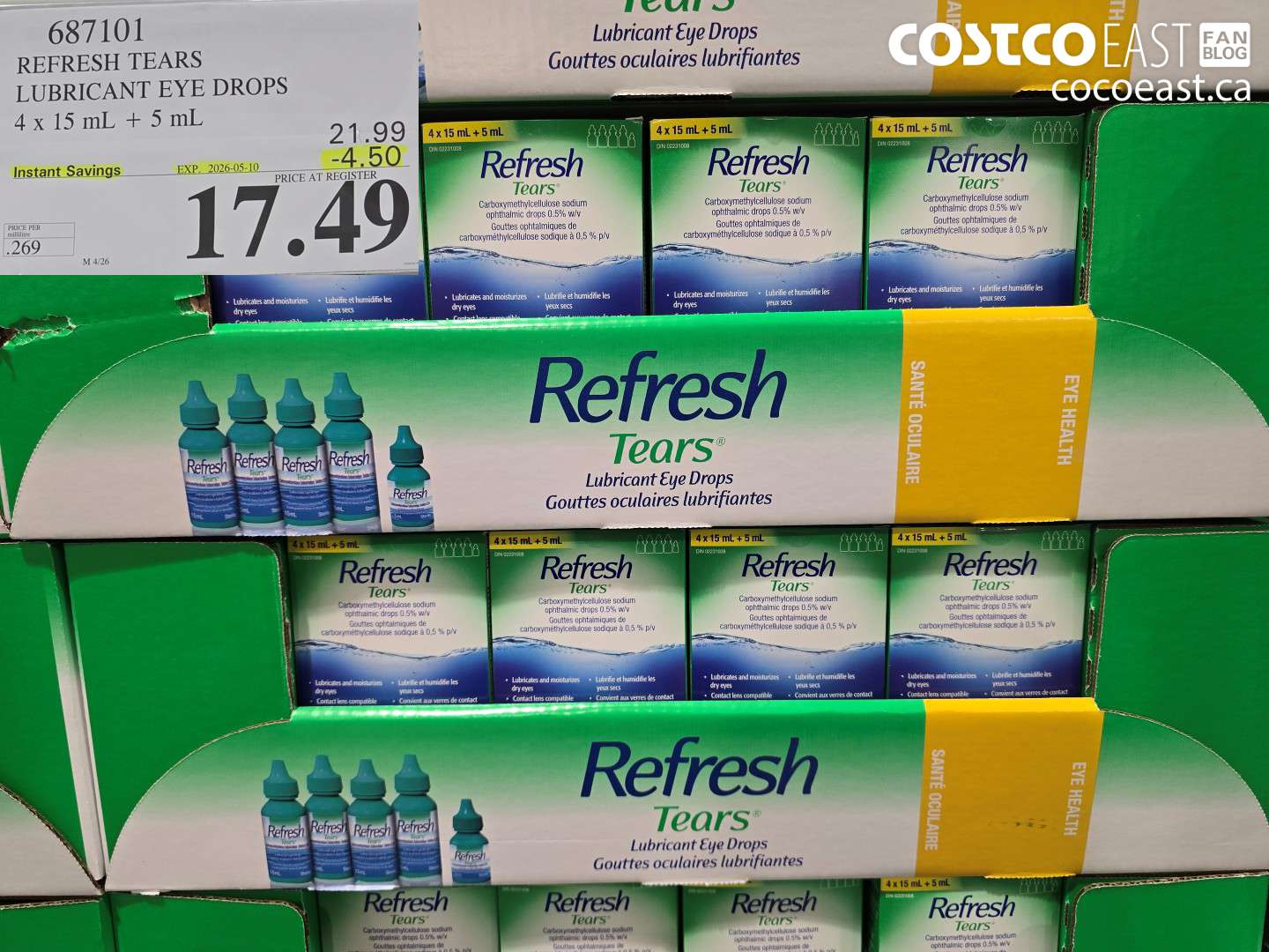 687101 REFRESH TEARS LUBRICANT EYE DROPS 4 X 15 ML + 5 ML ($4.50 INSTANT SAVINGS EXPIRES ON 2026-05-10) $17.49