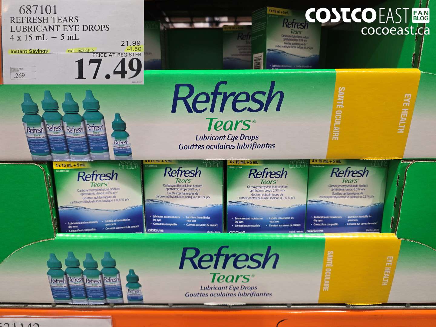 687101 REFRESH TEARS LUBRICANT EYE DROPS 4 X 15 ML + 5 ML ($4.50 INSTANT SAVINGS EXPIRES ON 2026-05-10) $17.49