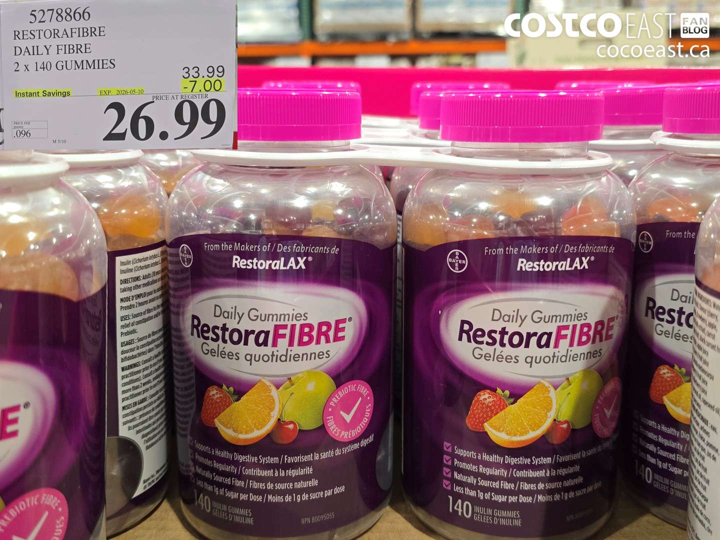 5278866 RESTORAFIBRE DAILY FIBRE 2 X 140 GUMMIES ($7.00 INSTANT SAVINGS EXPIRES ON 2026-05-10) $26.99