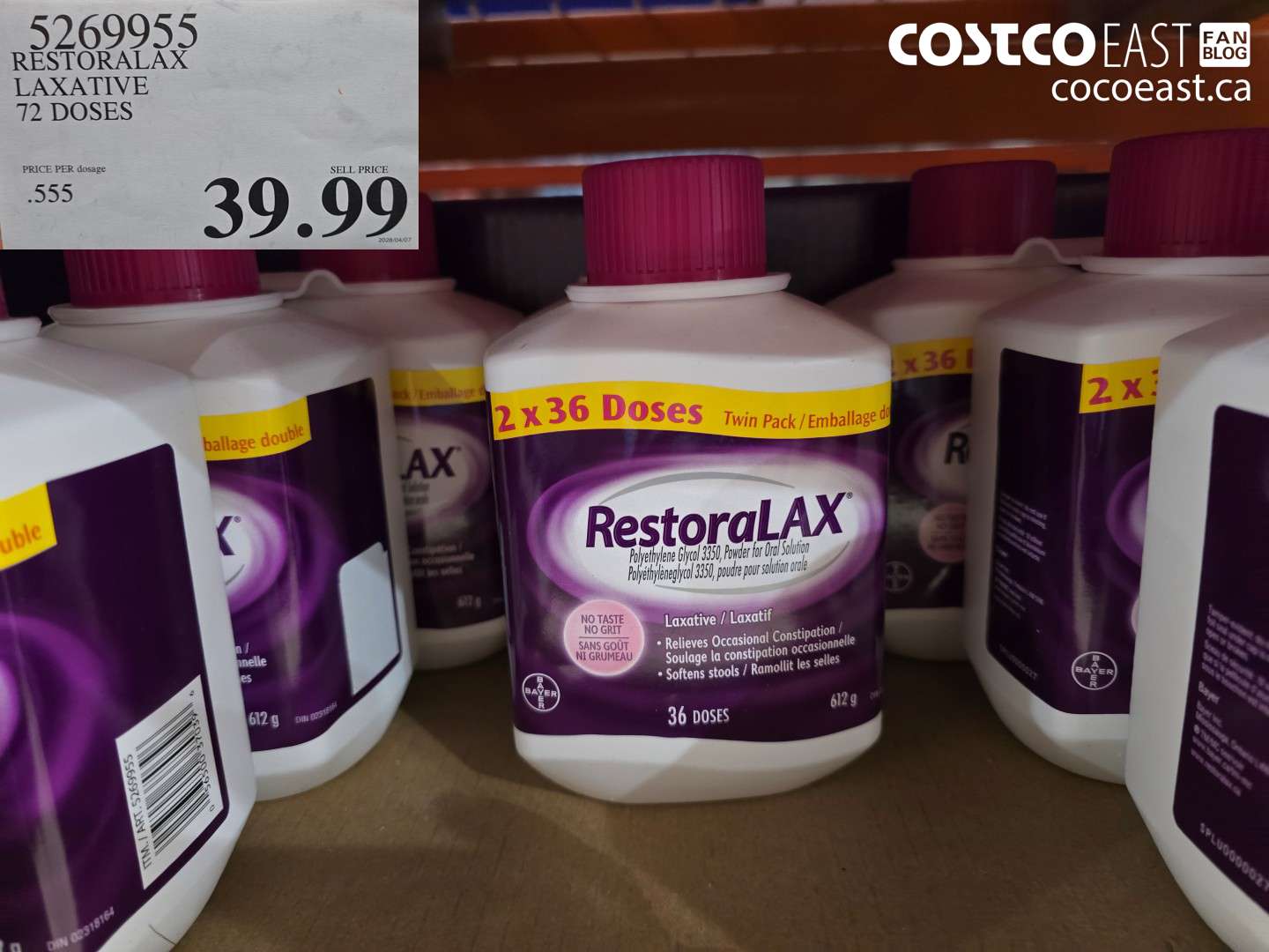 5269055 RESTORALAX LAXATIVE 72 DOSES $39.99