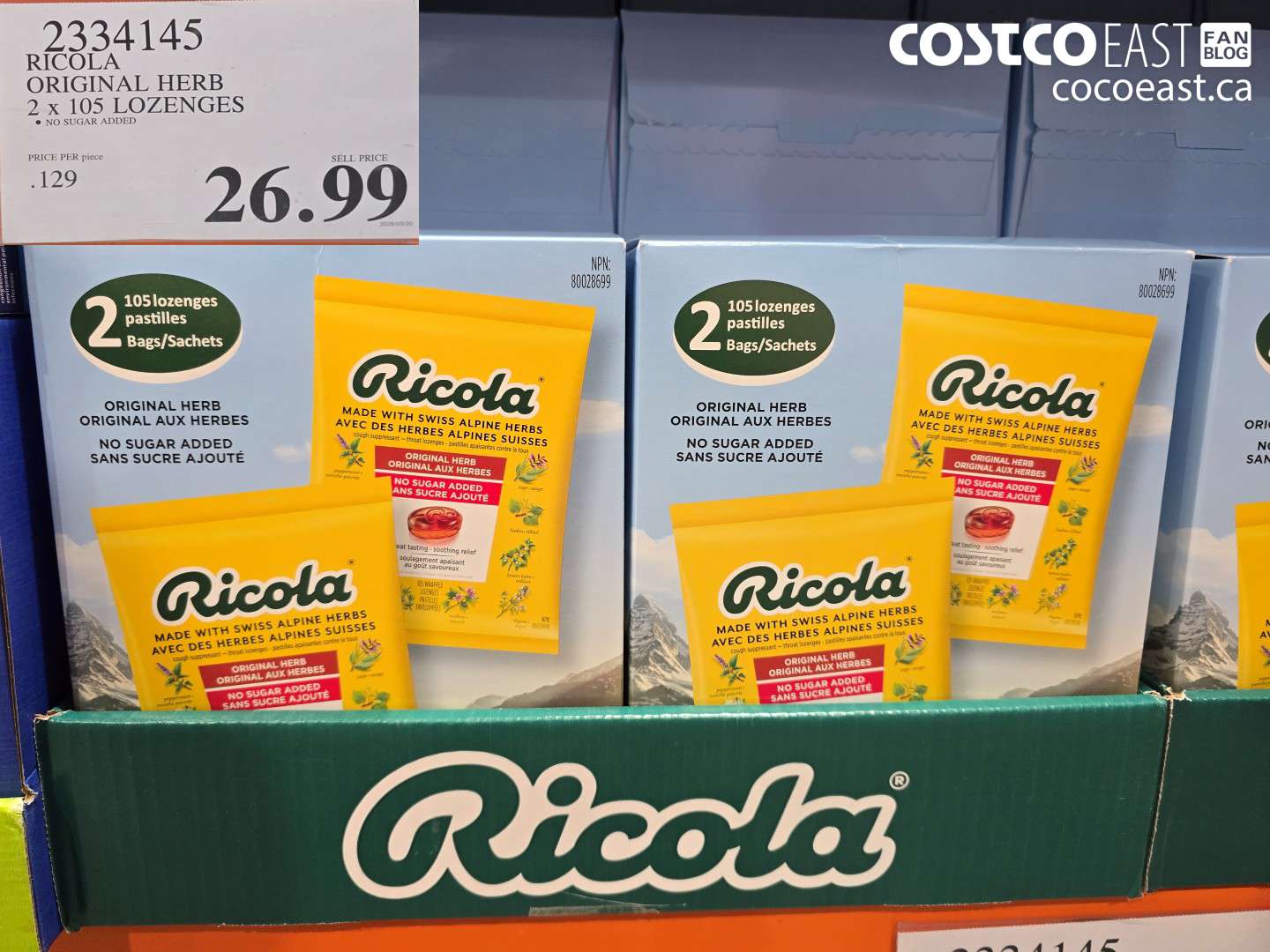 2334145 RICOLA ORIGINAL HERB 2 X 105 LOZENGES $26.99