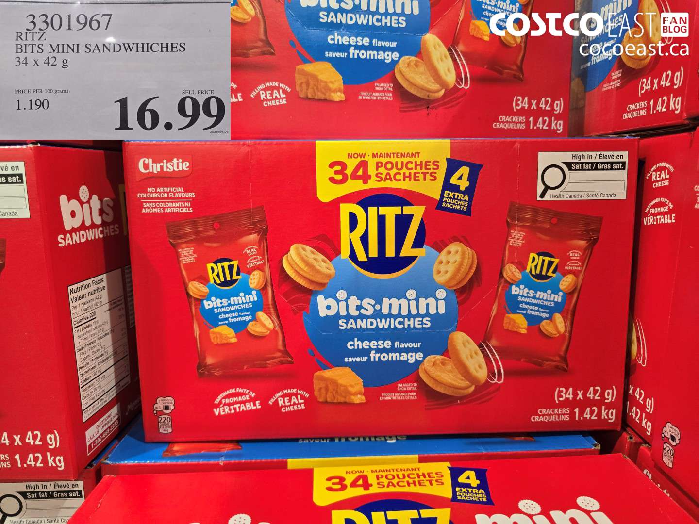 3301967 RITZ BITS MINI SANDWICHES 34 X 42 G $16.99