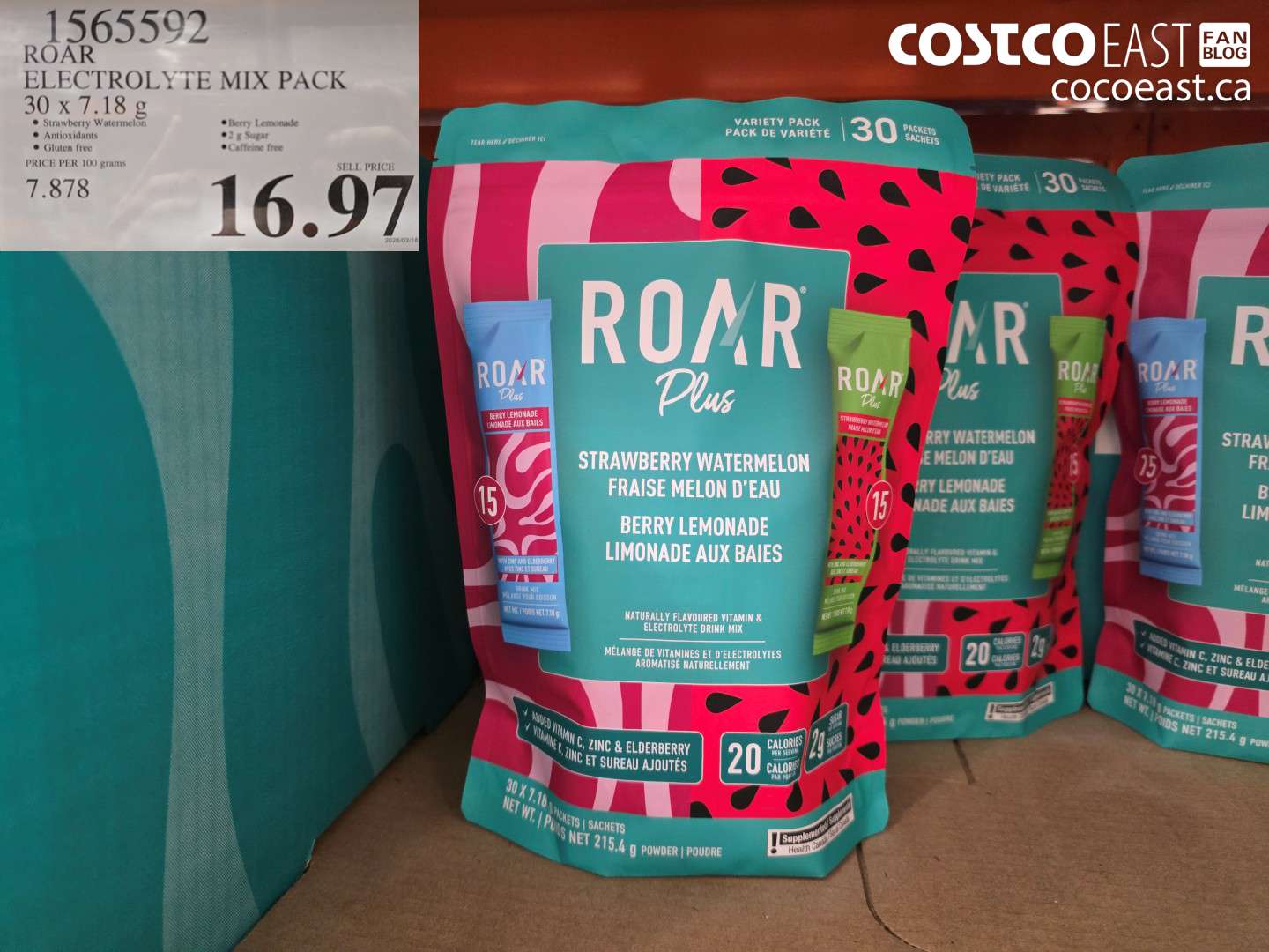 1565592 ROAR ELECTROLYTE MIX PACK 30 X 7.18 G $16.97