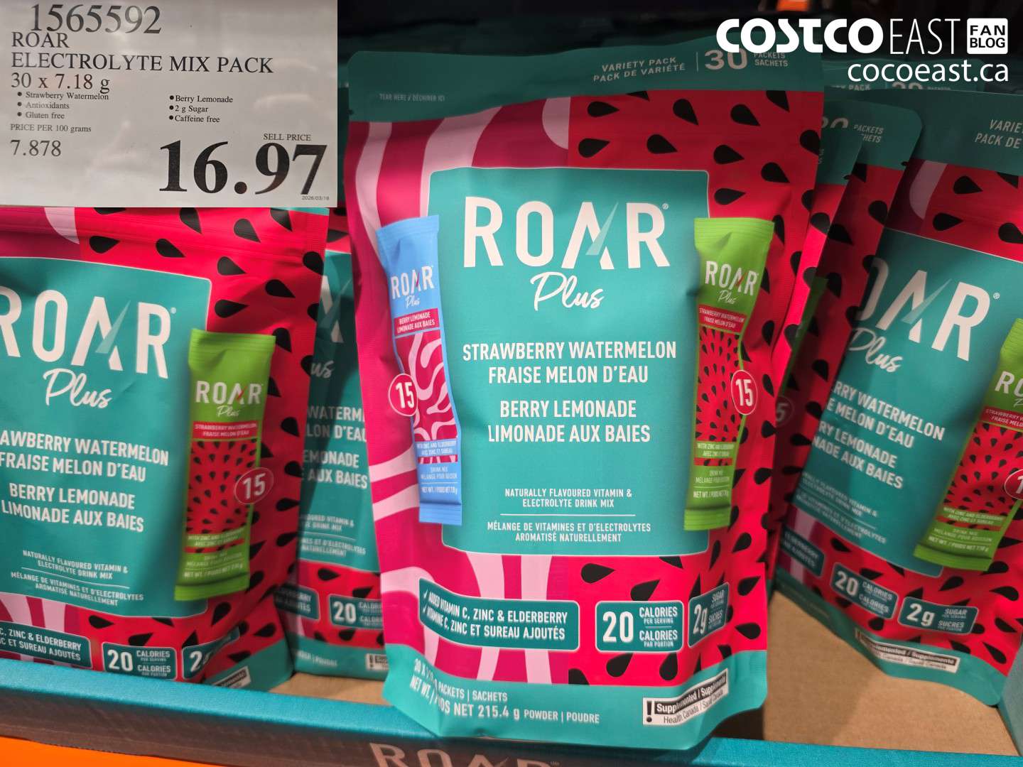 1565592 ROAR ELECTROLYTE MIX PACK 30 X 7.18 G $16.97