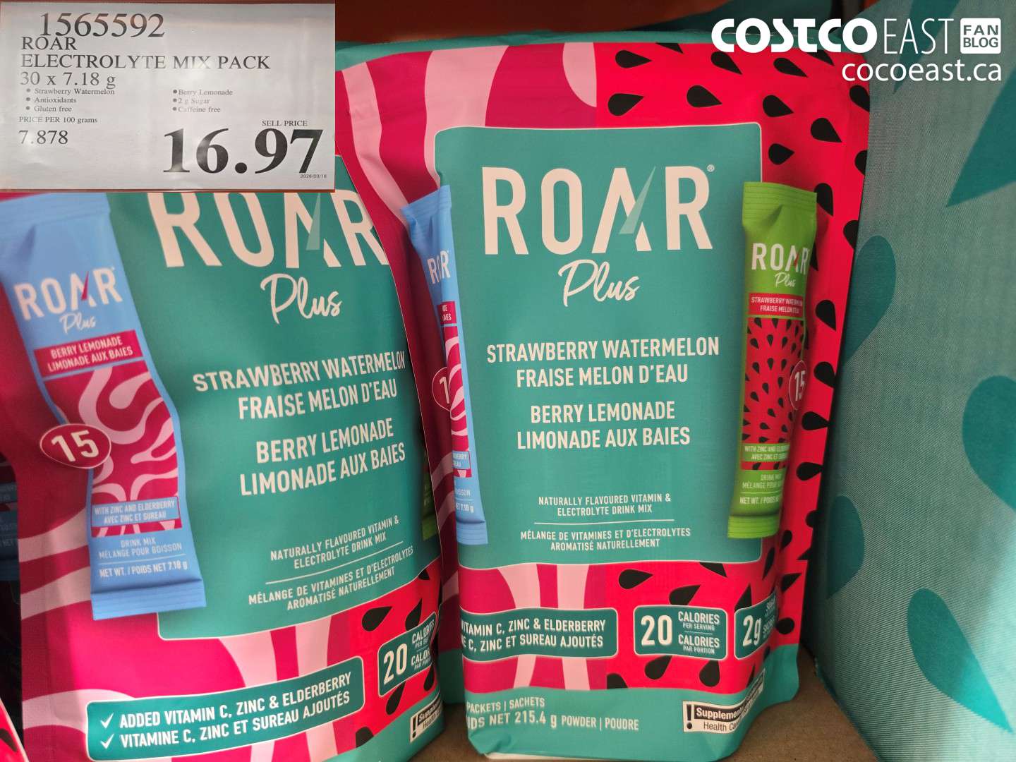 1565592 ROAR ELECTROLYTE MIX PACK 30 X 7.18 G $16.97