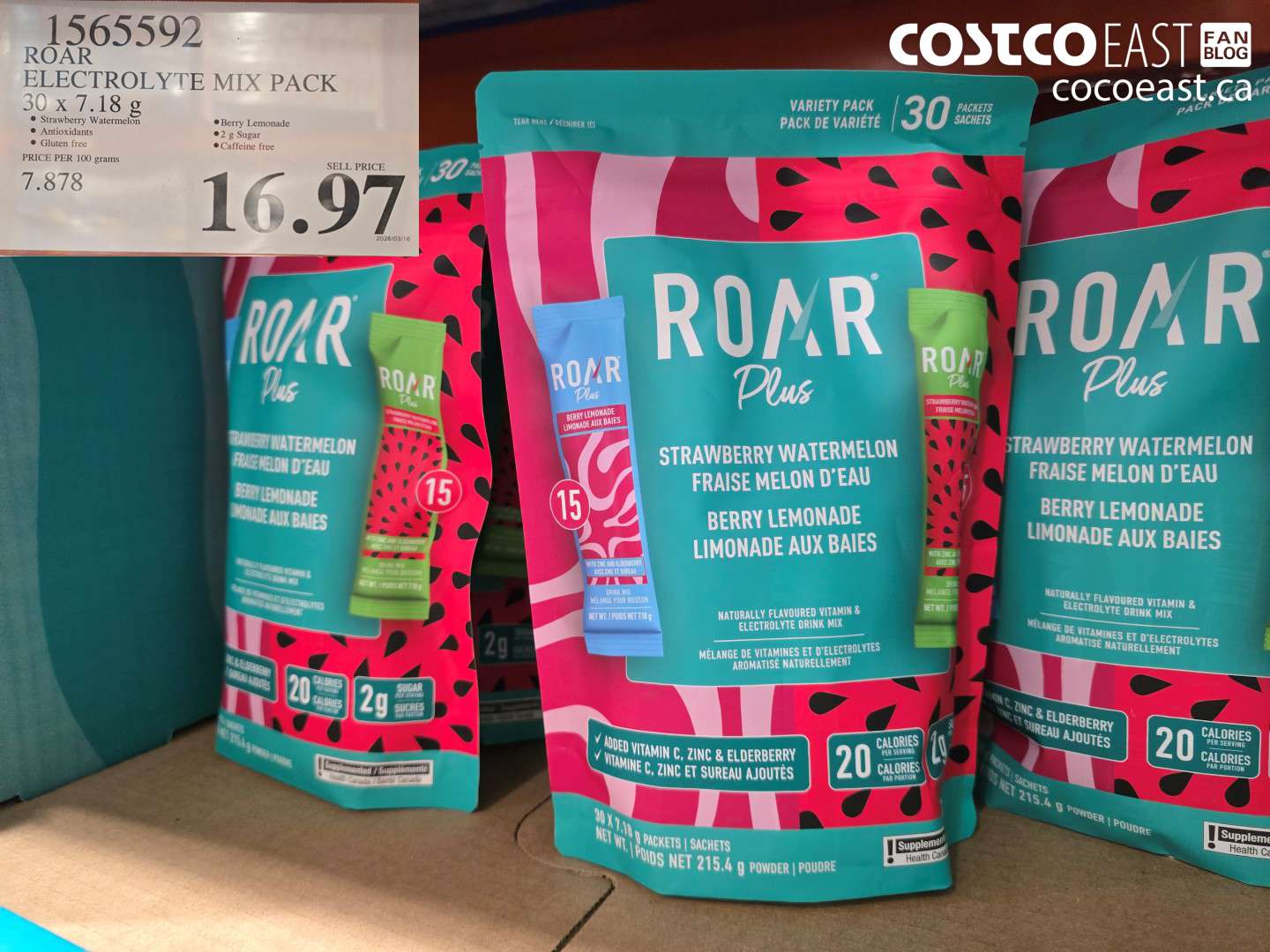 1565592 ROAR ELECTROLYTE MIX PACK 30 X 7.18 G $16.97