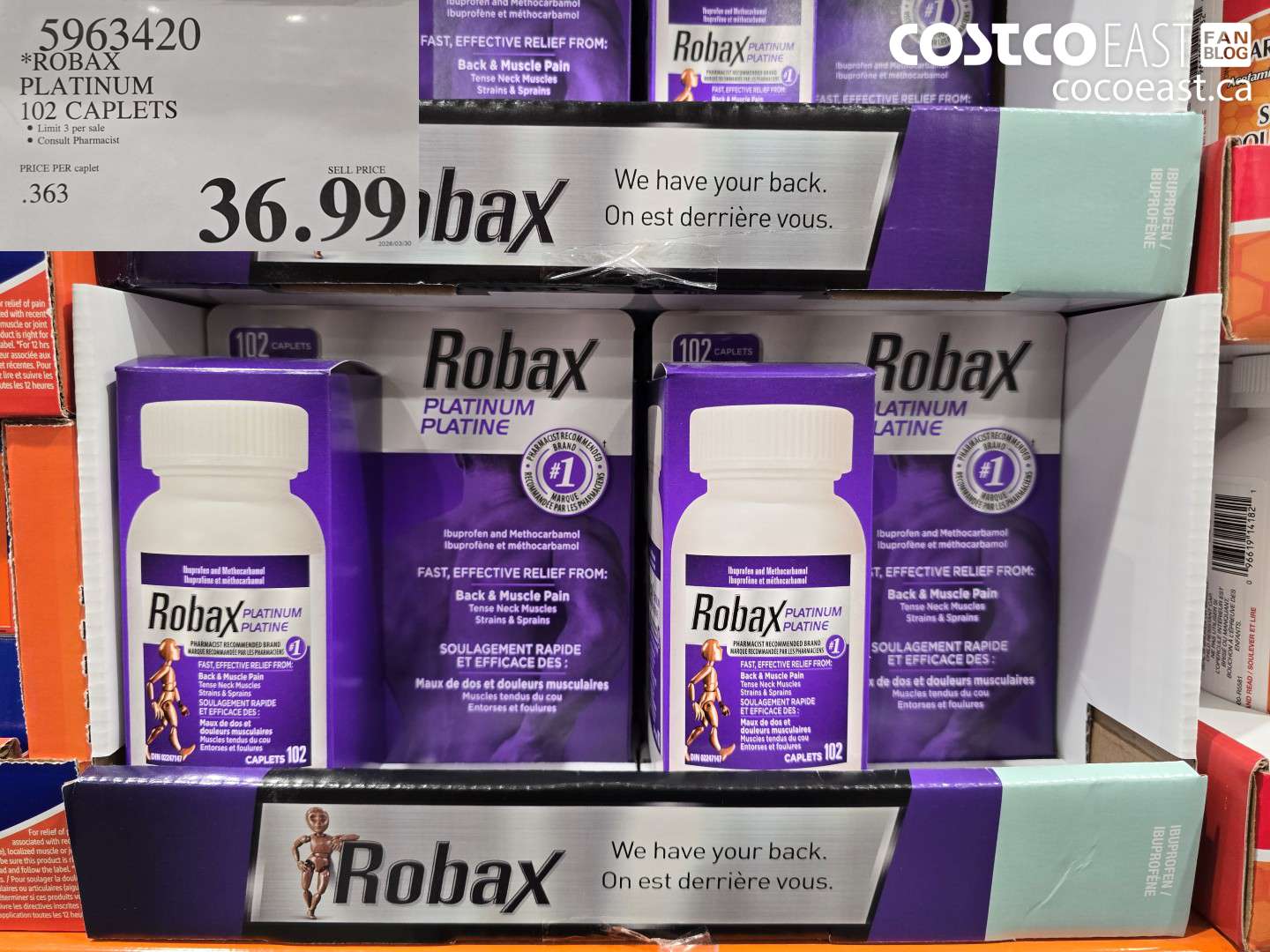 5963420 ROBAX PLATINUM 102 CAPLETS $36.99