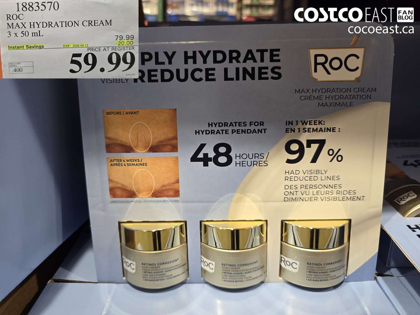 1883570 ROC MAX HYDRATION CREAM 3 X 50 ML ($20.00 INSTANT SAVINGS EXPIRES ON 2026-04-12) $59.99