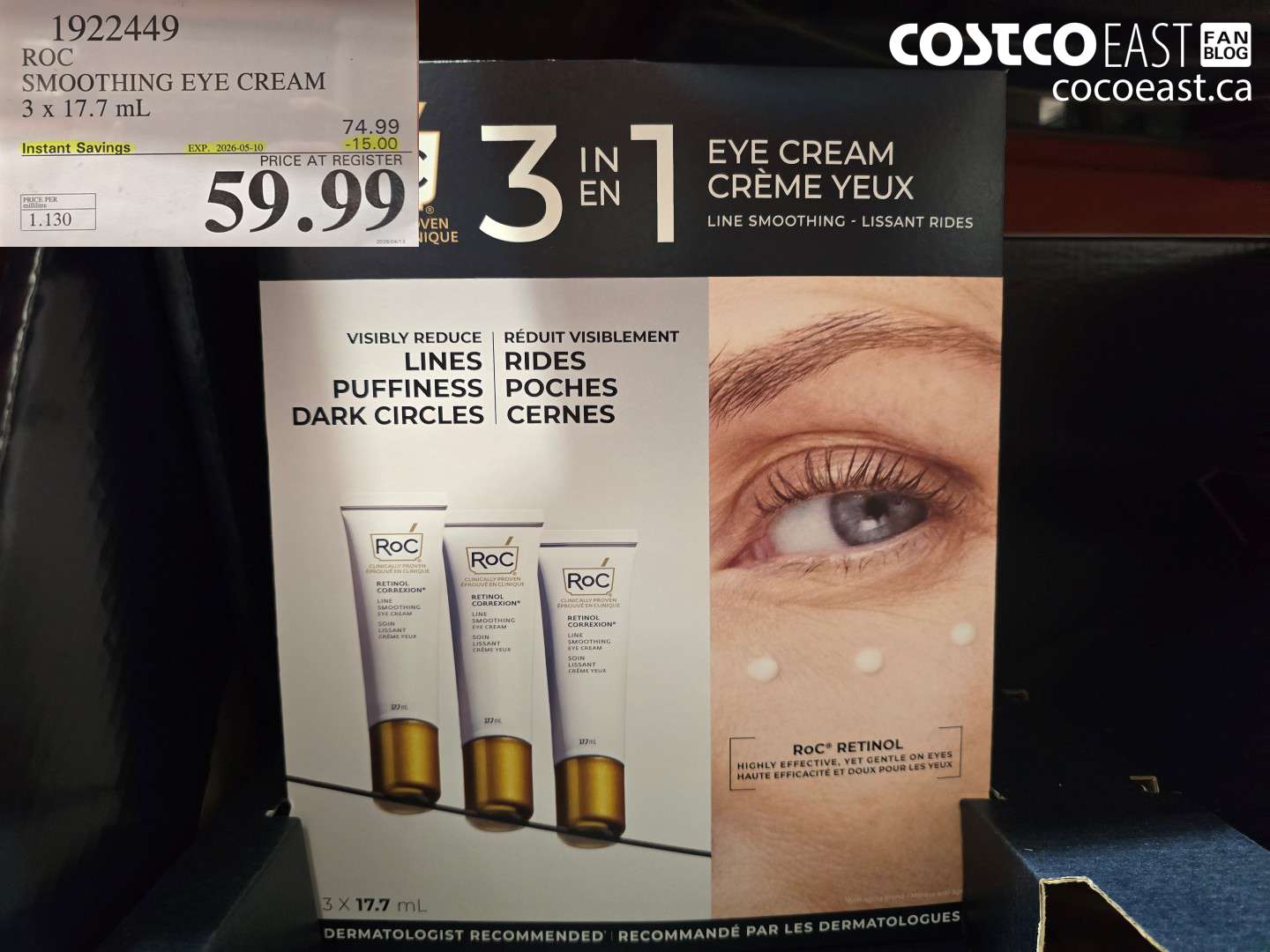 1922449 ROC SMOOTHING EYE CREAM 3 X 17.7 ML ($15.00 INSTANT SAVINGS EXPIRES ON 2026-05-10) $59.99