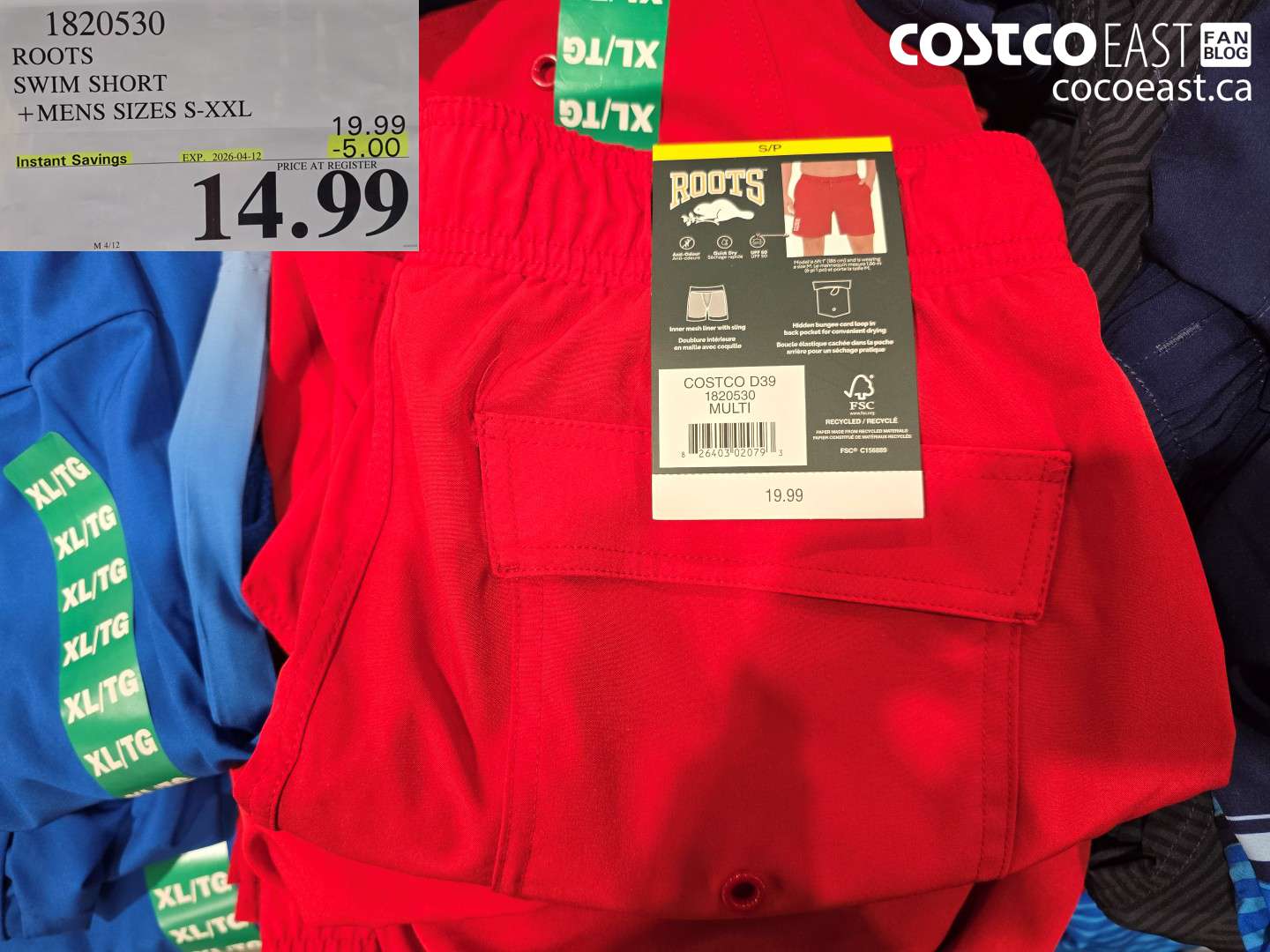 1820530 ROOTS SWIM SHORT + MENS SIZES S-XXL ($5.00 INSTANT SAVINGS EXPIRES ON 2026-04-12) $14.99